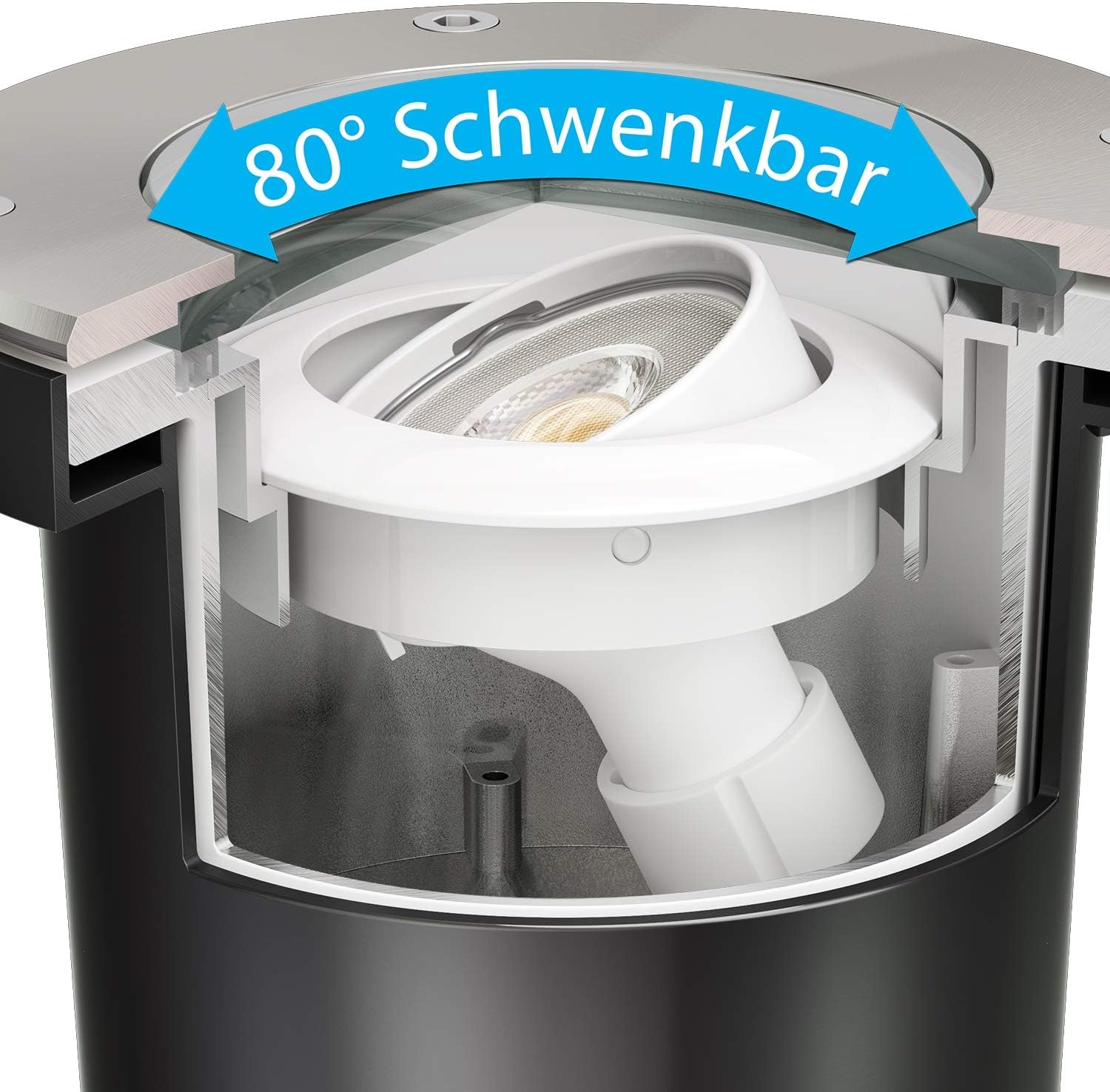 ledscom.de Boden-Einbauleuchte BOFU, Outdoor, IP67, schwenkbar, edelstahl, rund, 150mm Ø, 1x GU10 max. 15W, 6 Stk.