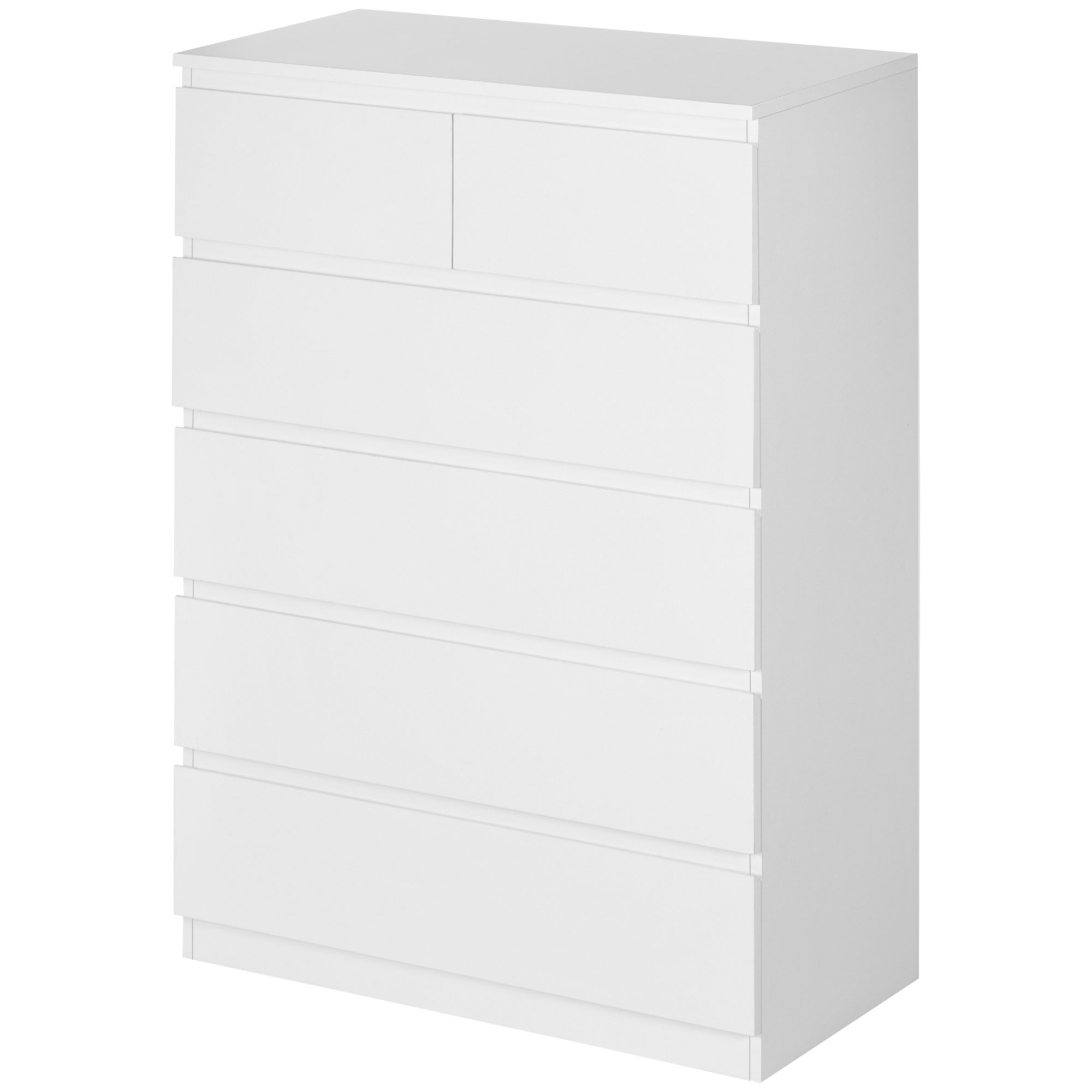 HOMCOM Kommode 6 Schubladen Aufbewahrungsschrank ohne Griffe im minimalistischen Design 80 x 39 x 115 cm Weiß