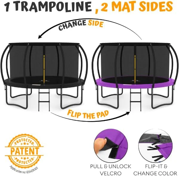 JUMPZYLLA Trampoline 8FT 10FT 12FT 14FT 15FT 16FT Trampoline with Enclosure - Recreational Trampolines with Ladder and AntiRust Coating, ASTM Approval Outdoor Trampoline for Kids