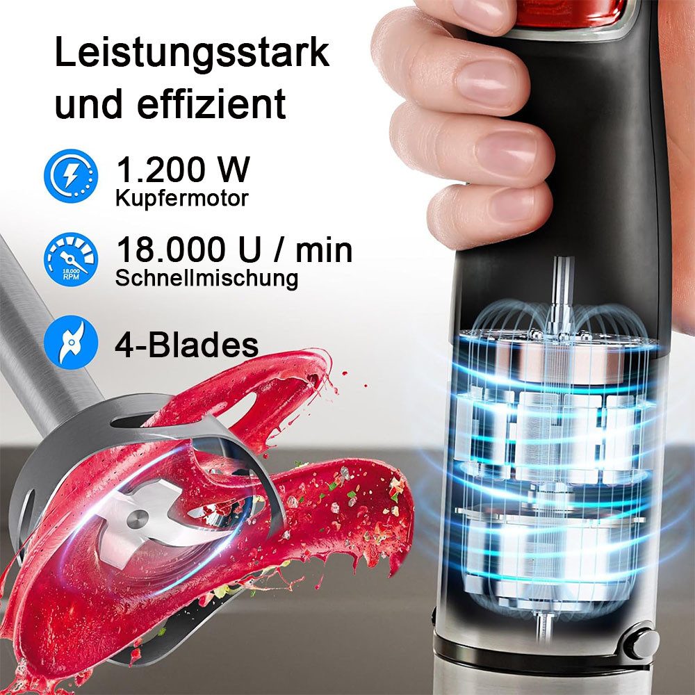 Stabmixer Stabmixer 6-in-1 Pürierstab Set, Edelstahl Handheld Blender