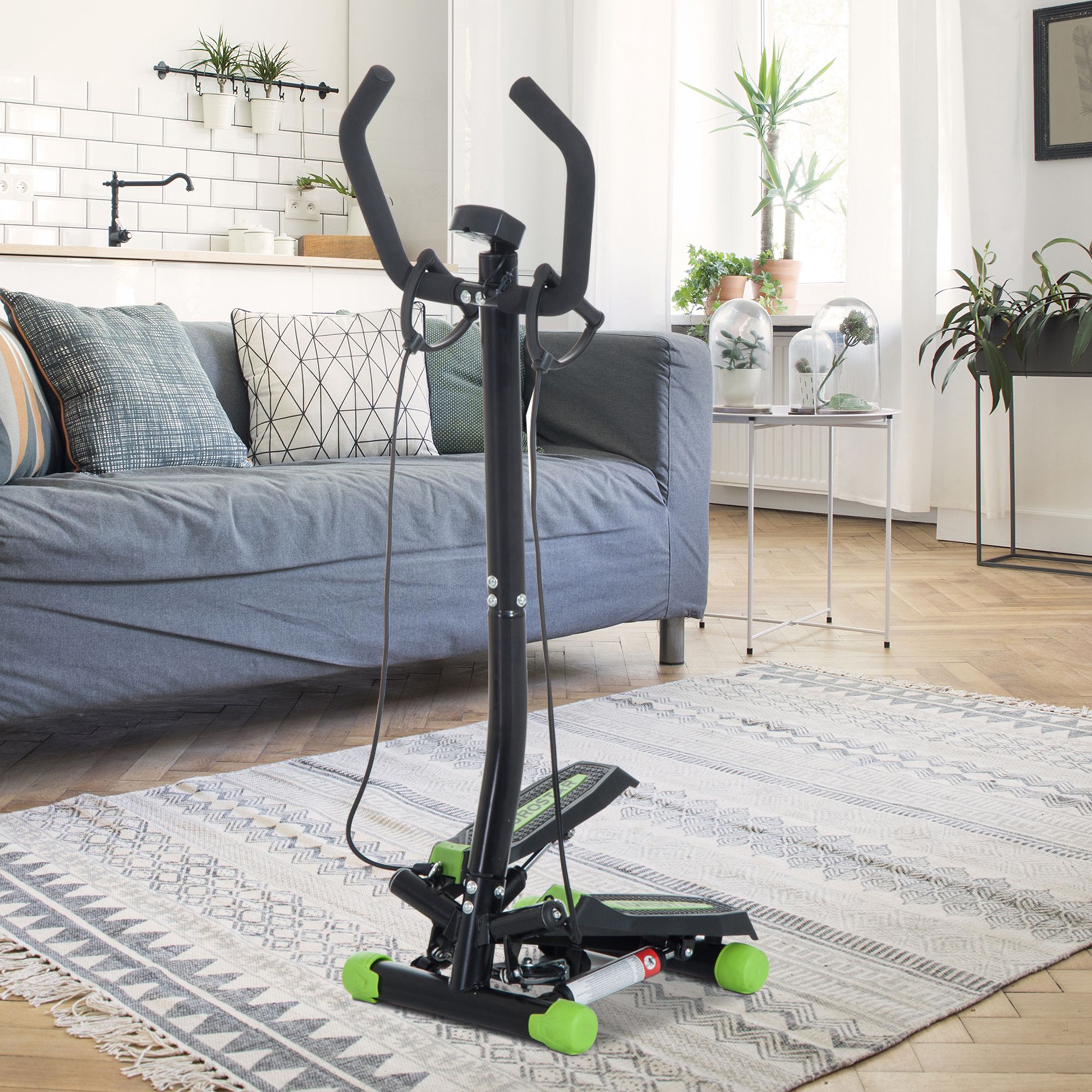 HOMCOM Stepper Sidestepper mit Haltegriff Trainingsbänder Heimtrainer LCD Display Stahl