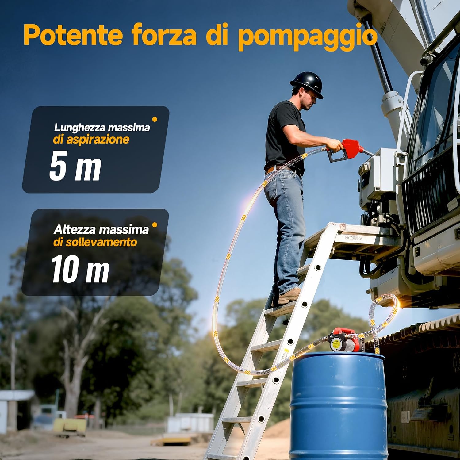 Taskstar Pompa Travaso Gasolio a Batteria 45L/min, Set di Pompe Elettriche da 21V con Batteria 2x4,0Ah, Pompa Portatile per Olio Combustibile con Ugello, 2x Tubo da 2 m per Diesel e Cherosene