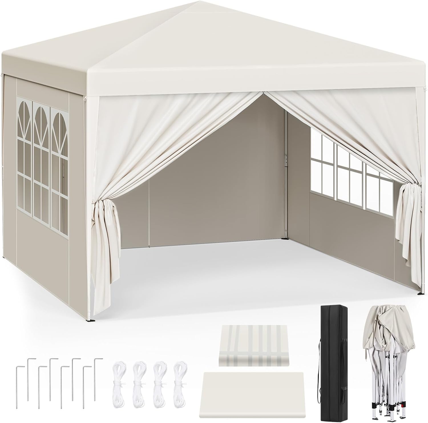 WOLTU Folding Garden Gazebo 3 x 3 m Height Adjustable Iron Gazebo with Waterproof Tarpaulin, Sun Protection, Easy to Assemble Blue