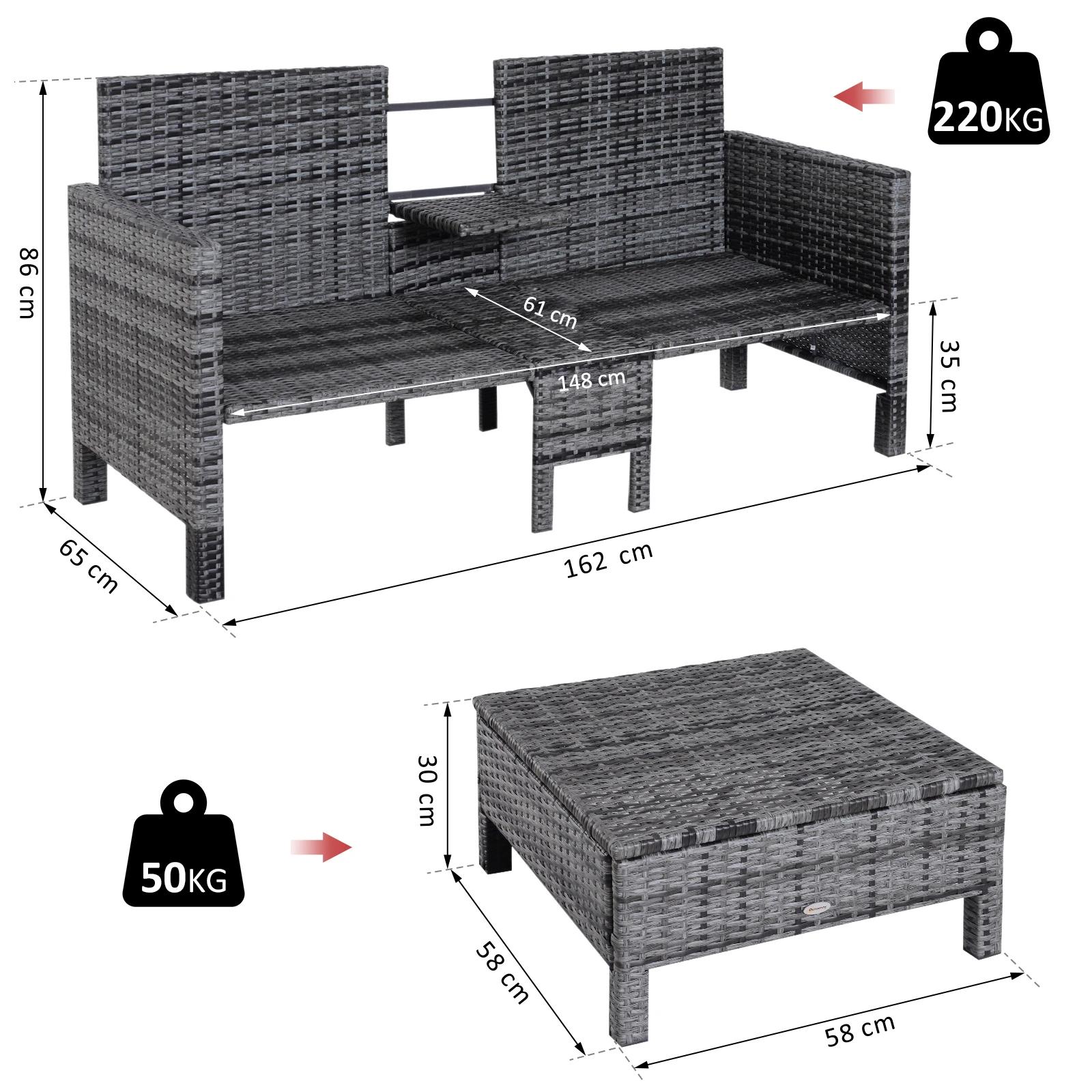 Tuinbankset lounge 3-delig Tuinset tuinmeubelen met sofa krukje kussens