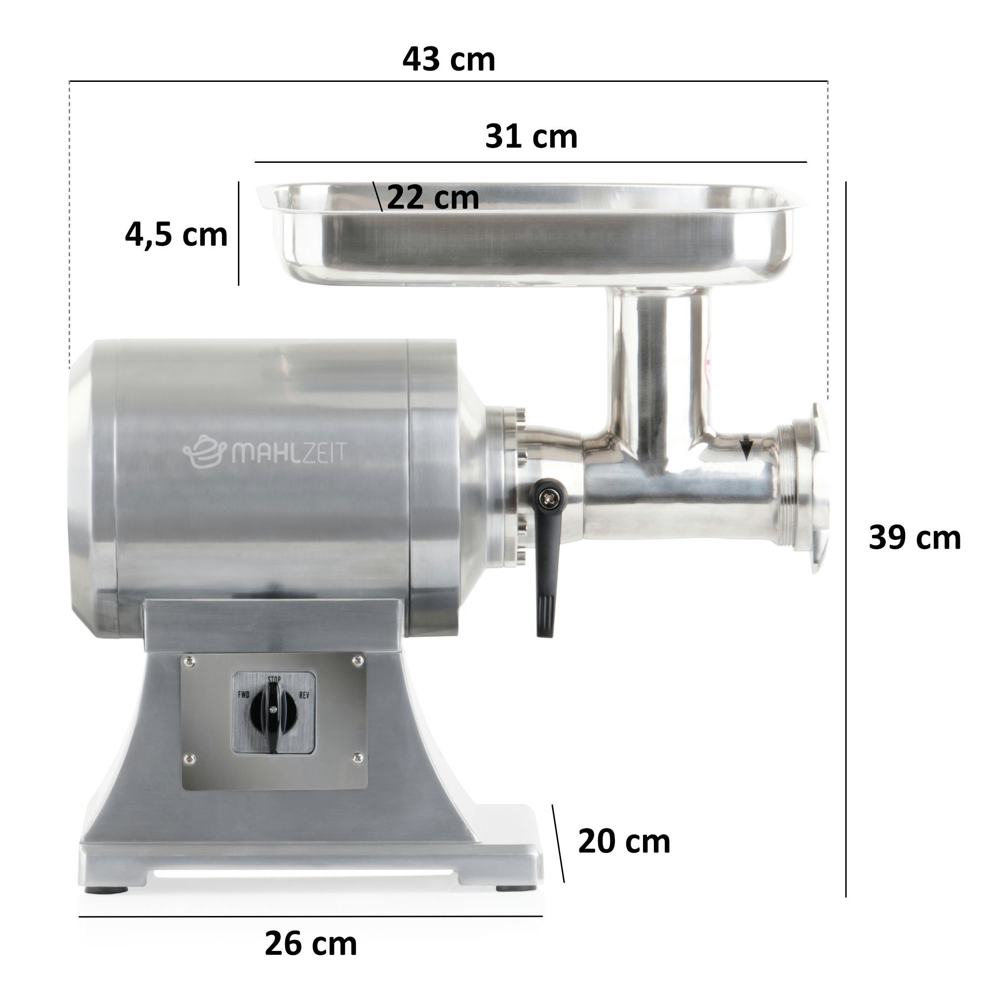 Fleischwolf Edelstahl Hackfleischmaschine elektrisch 450W 75kg/h silber