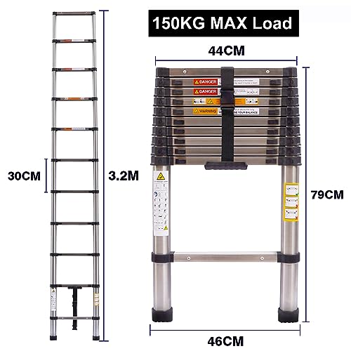 Scala Telescopica 3.2m 10.5FT Scala Estensibile Pieghevole, Scale Soppalco Portatili Solide con Chiusura a Doppio Blocco, Scala per Camper, Soffitta, Lavori Domestici ed Esterni, C : Amazon.it: Fai da te