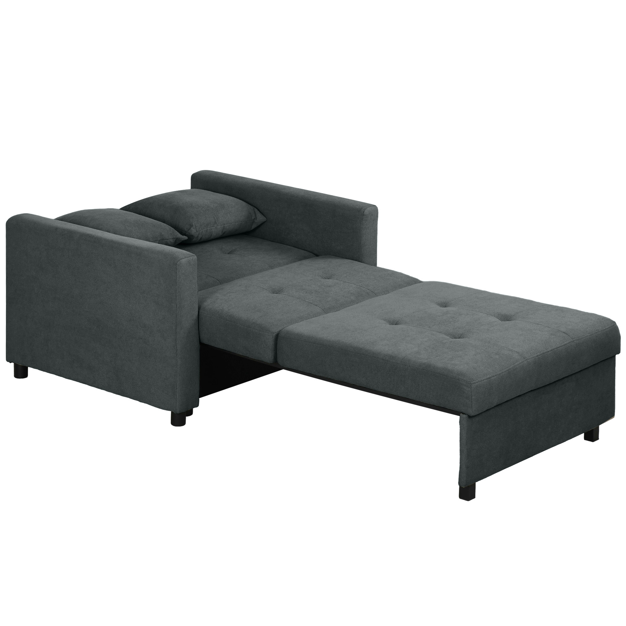 HOMCOM Schlafsessel aus Samtstoff in Grau mit 2 Kissen und Aufbewahrungsfach, 100x98x88 cm