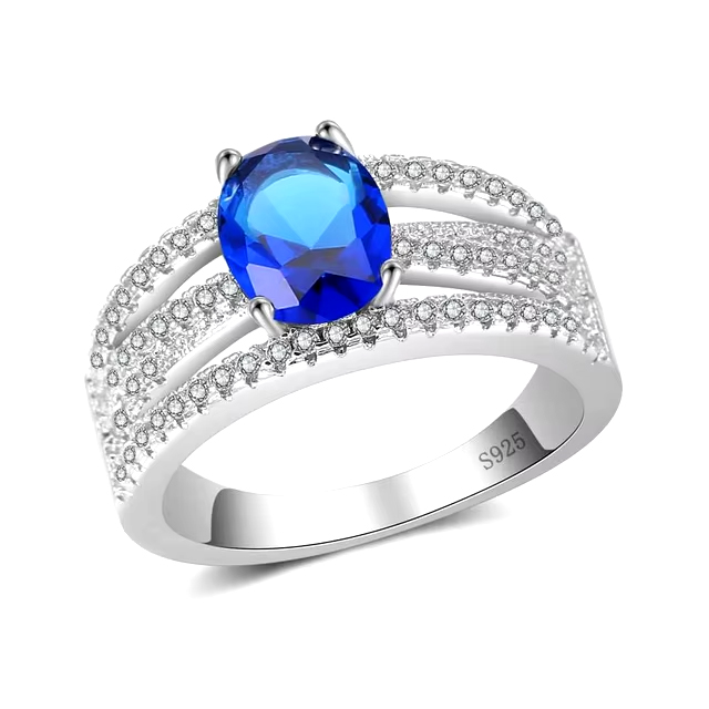 925 Sterling Silver Beautiful Blue Stone Ring