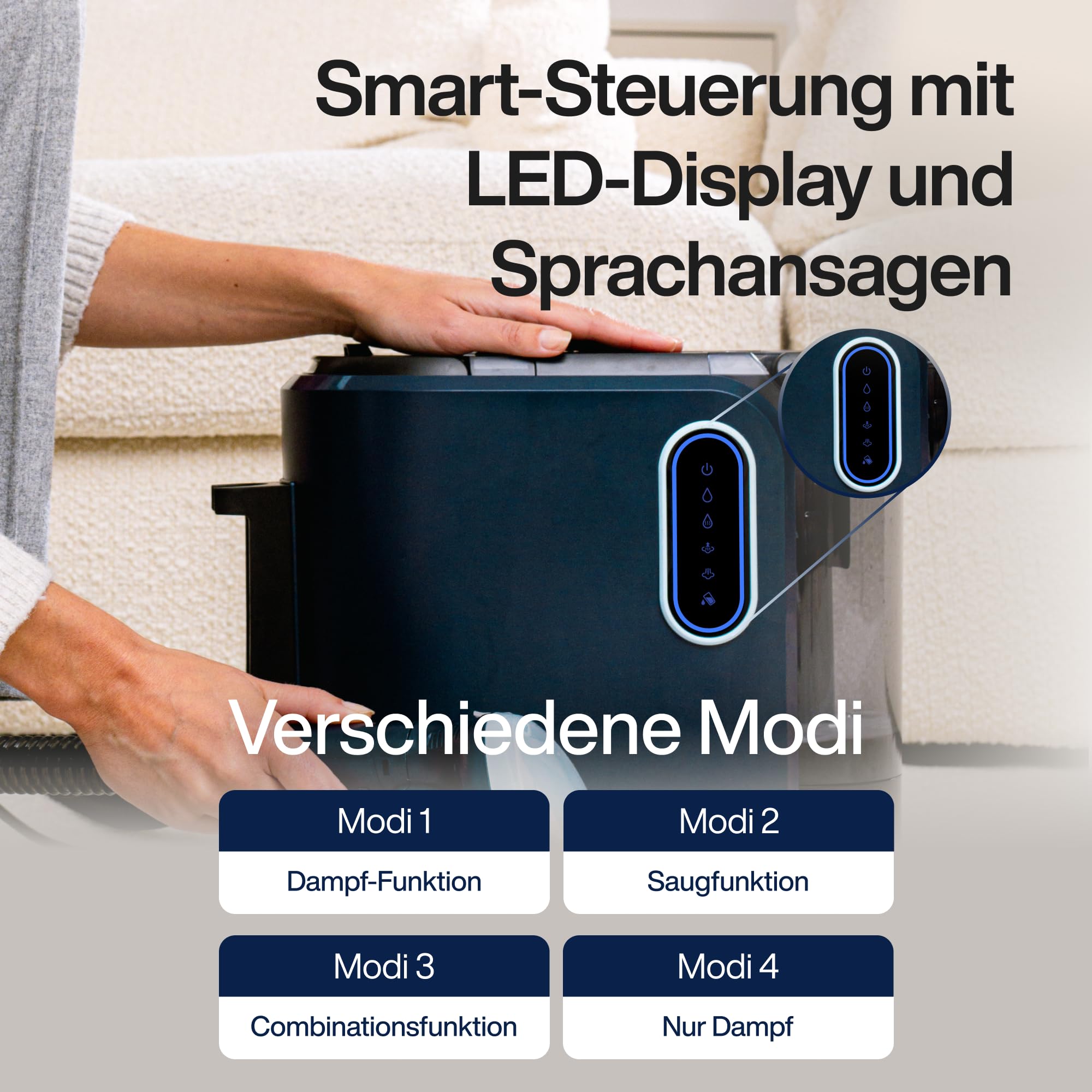 Dampfsauger PowerClean Pro mit Dampfreiniger für Polstermöbel und Doppeltank, 2000W