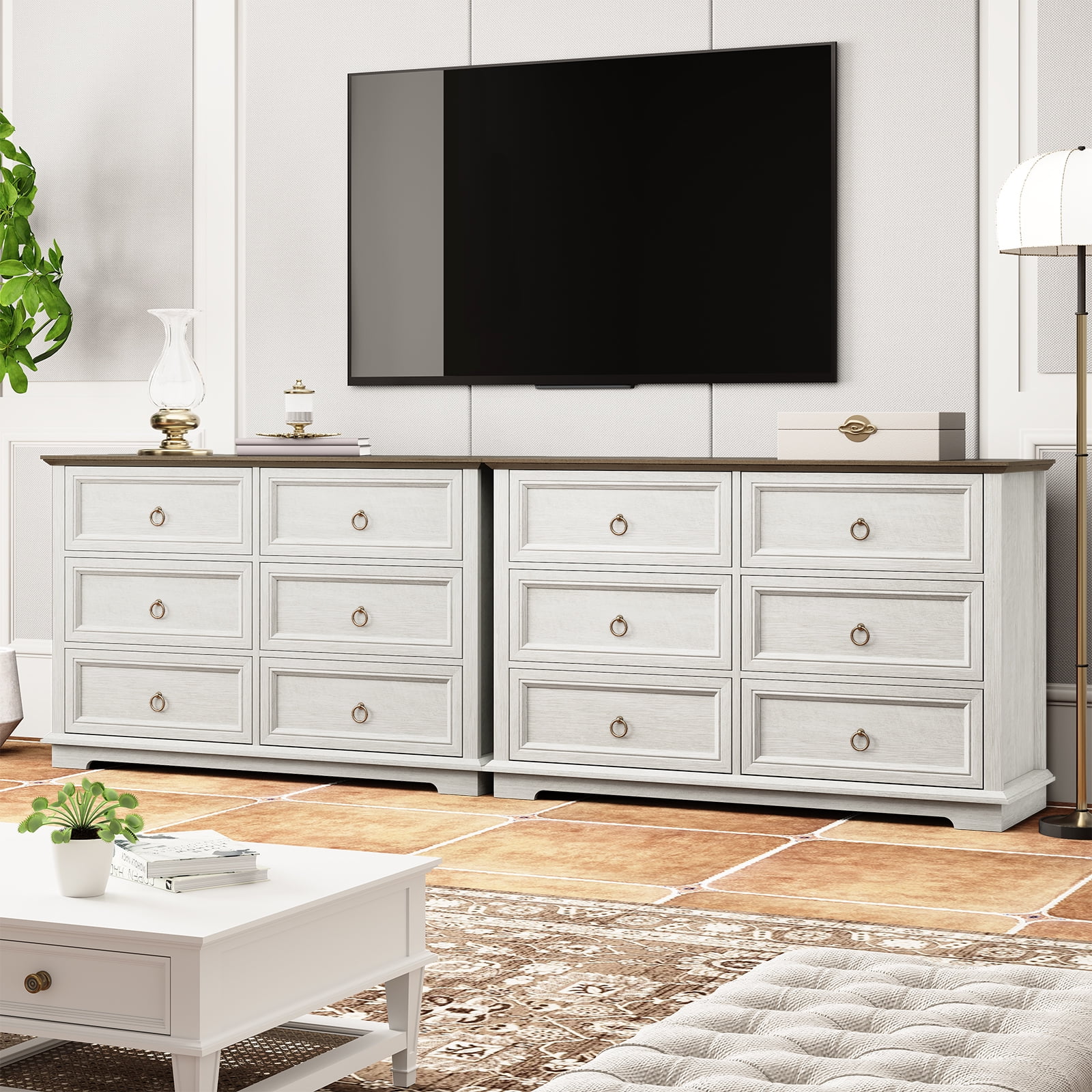 FAGAGA 6 Drawers Dresser for Living Room,Storage Cabinet Wooden Dressers Organizer for Bedroom,White