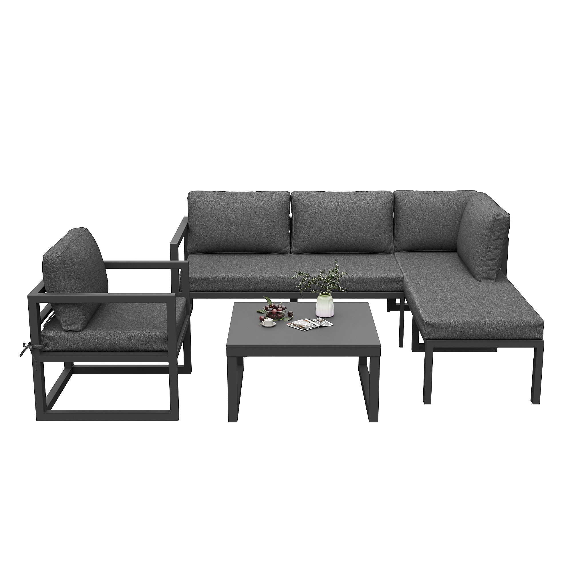 Gartenmöbel-Set, mit 2 Sofas, 1 Einzelsofa und 1 Tisch, Grau
