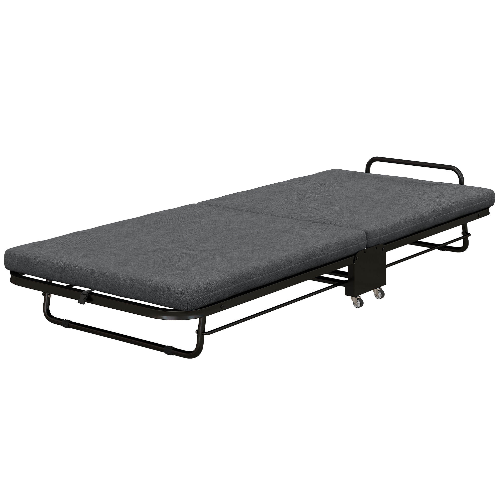 HOMCOM Klappbett für 1 Person 188 x 76 cm, klappbares Gästebett mit 7 cm Matratze auf Rollen, Belastbarkeit 150 kg, Dunkelgrau