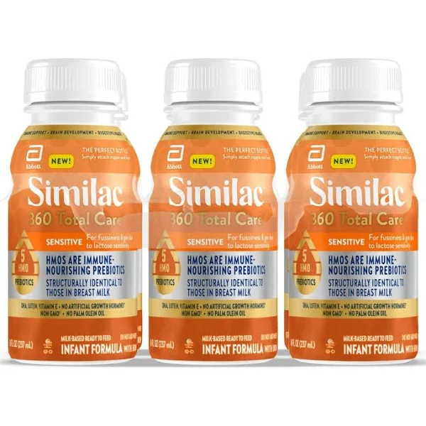 Similac 360 Total Care Sensitive Infant Formula, Ready to Feed, 8oz Bottle, Immune & Brain Support