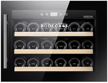 BODEGA43 Weinkühlschrank, 60 Liter, 38 dB, Braun, 18C kleiner Einbau- - Weinklimaschrank für 18 Flaschen, getönte Dreifachverglasung