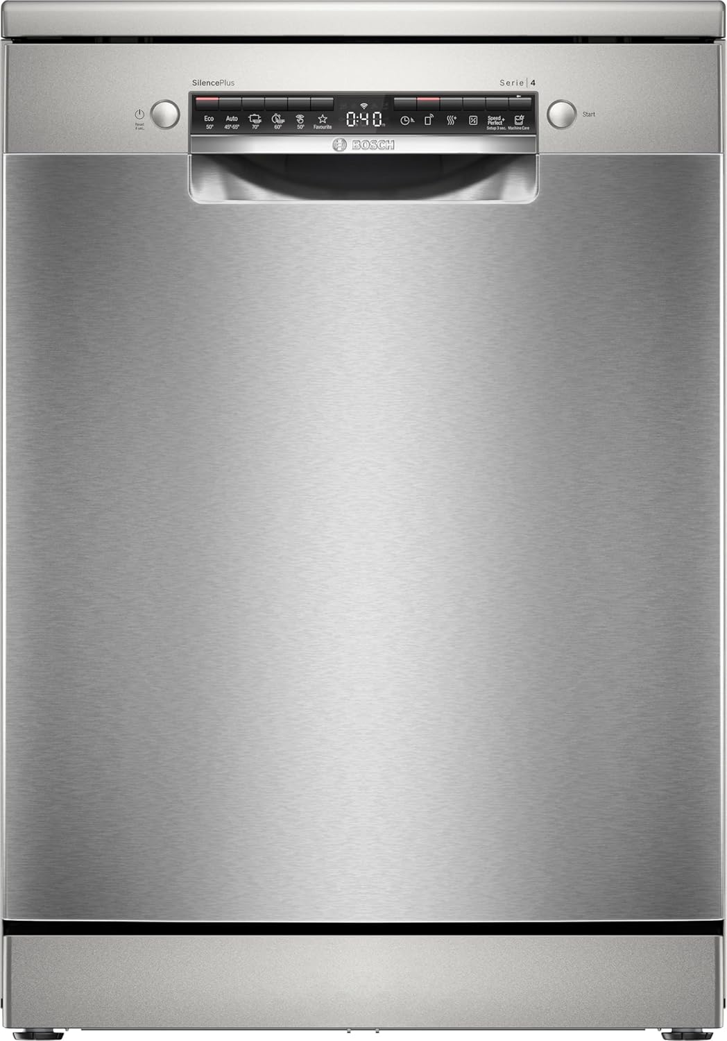 Bosch SMS4HMI07E Series 4, Freestanding Dishwasher, Home Connect, Remote Diagnostics, Washing Assistant, Preferred Program, EcoDosage,Steel, 60 cm