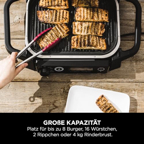 2025 Ninja Woodfire Elektrische BBQ Grill & Smoker & Airfryer, 7-in-1 Outdoor BBQ Grill, Airfryen, Roken, Braden, Bakken en meer, Weerbestendig, Anti-aanbak, Draagbaar, Elektrisch, Grijs/Zwart OG701EU
