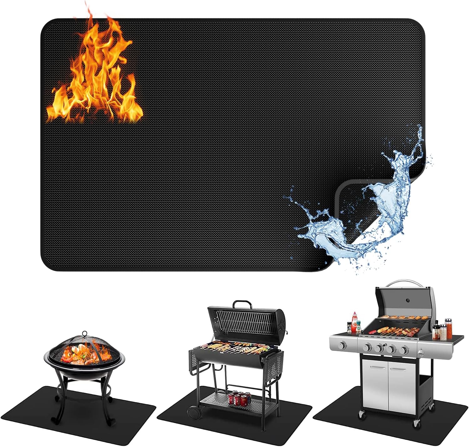 Large 60 x 40 Inch Under Grill Mat for Outdoor Grill Deck Protector, Double Sided Fireproof Grill Pad