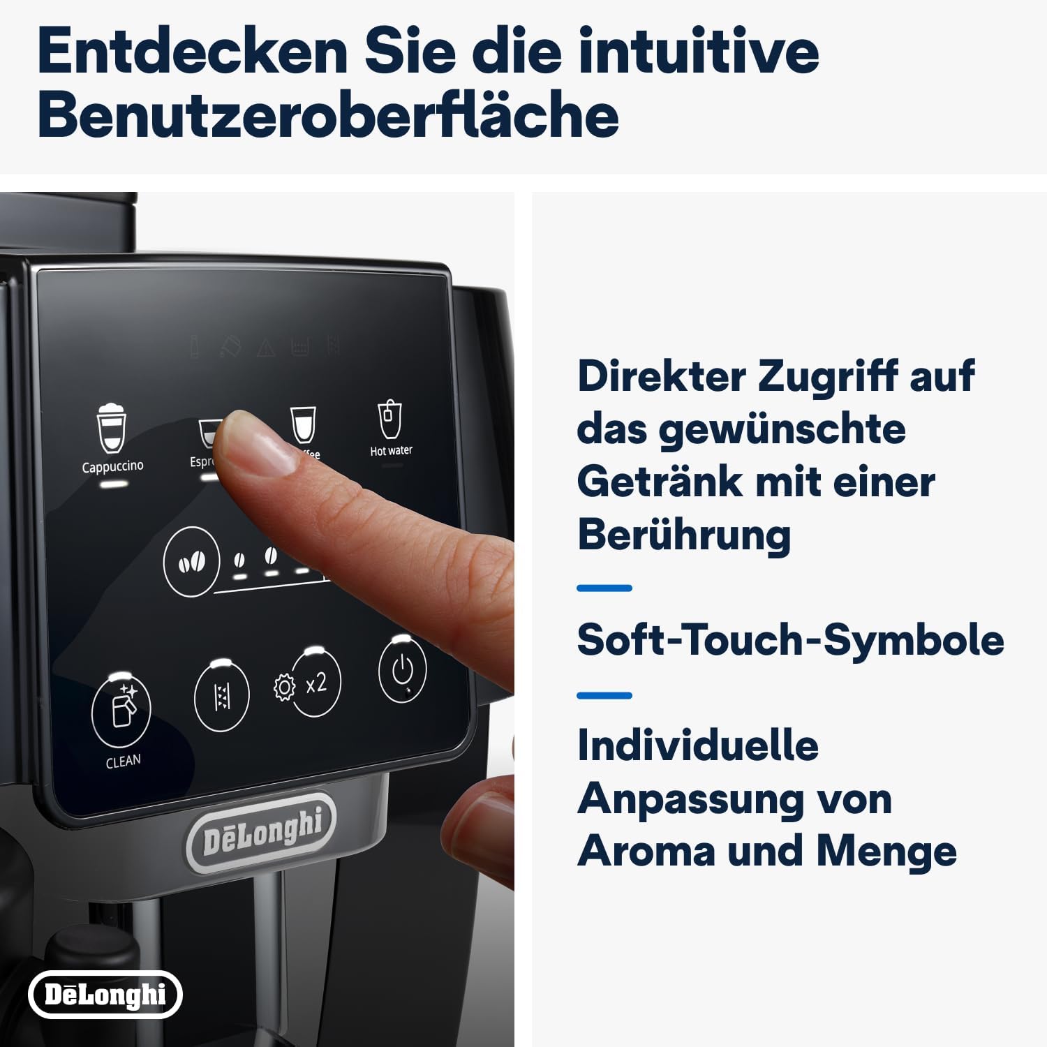 De'Longhi Magnifica Start ECAM222.60.BG, Kaffeevollautomat mit LatteCrema-Milchsystem für Automatischen Cappuccino, 4-Direktwahl-Tasten, Soft-Touch-Bedienfeld, x2-Funktion, 1450W, Schwarz/Grau