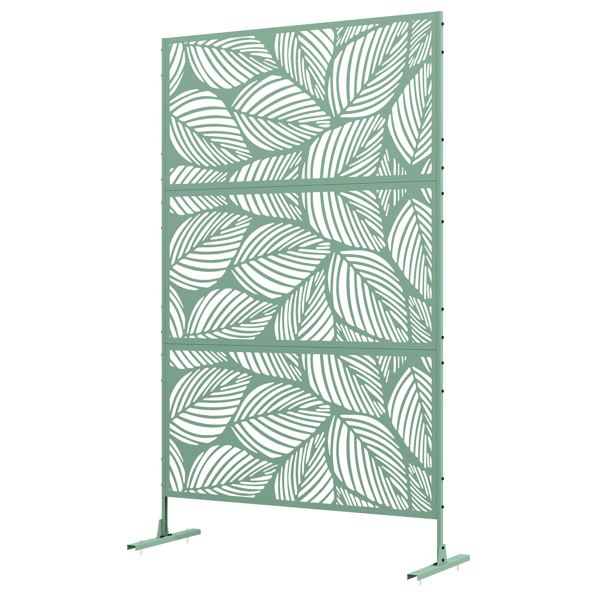 Outsunny Dekorativer grüner Außenwindschutz aus metall mit Pflanzenmotiv - 122 x 45 x 198 cm, grün
