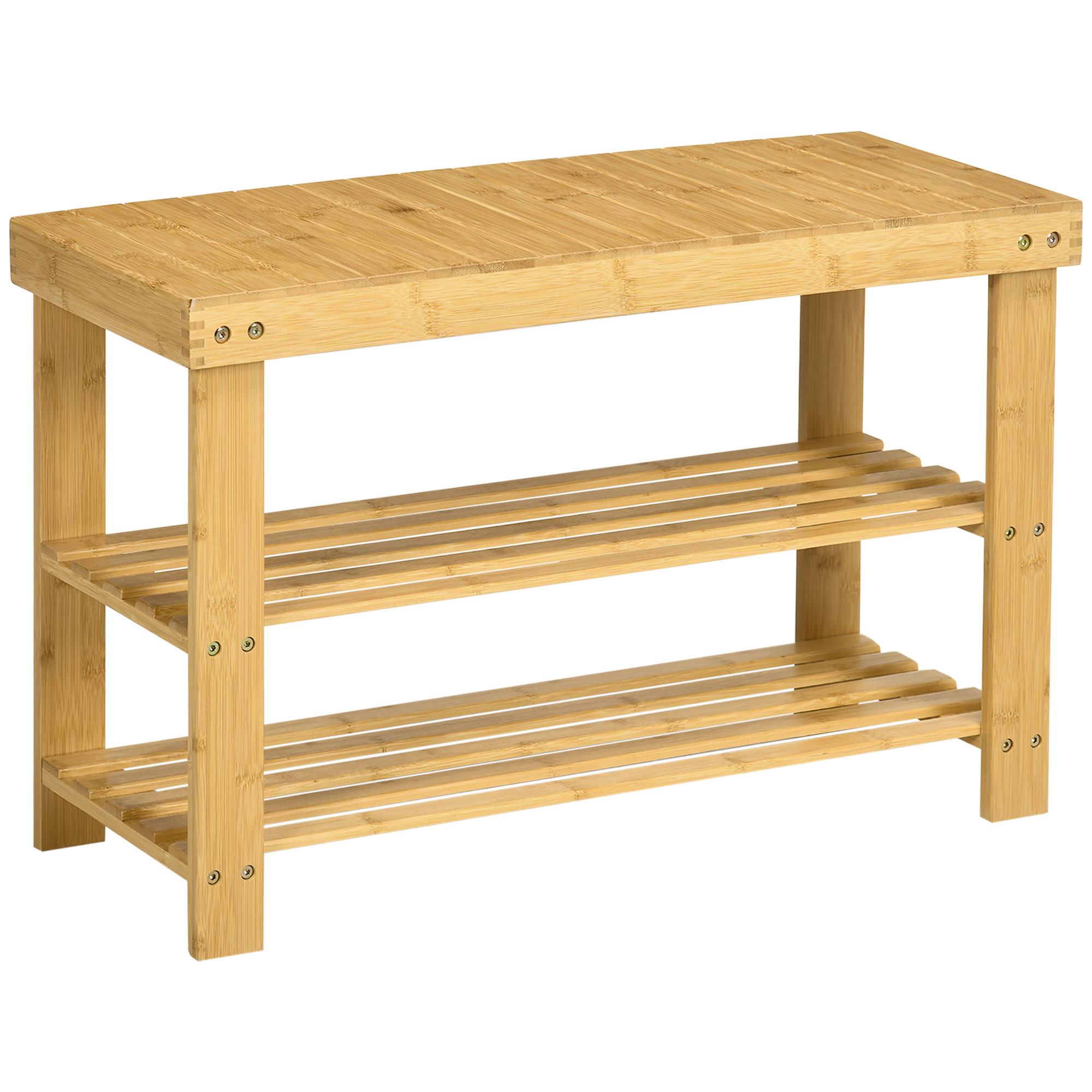 HOMCOM Schuhbank, 3 Etagen, Platz für 6-9 Paar Schuhe, bis 130 kg, Bambus, 70 x 28 x 45cm