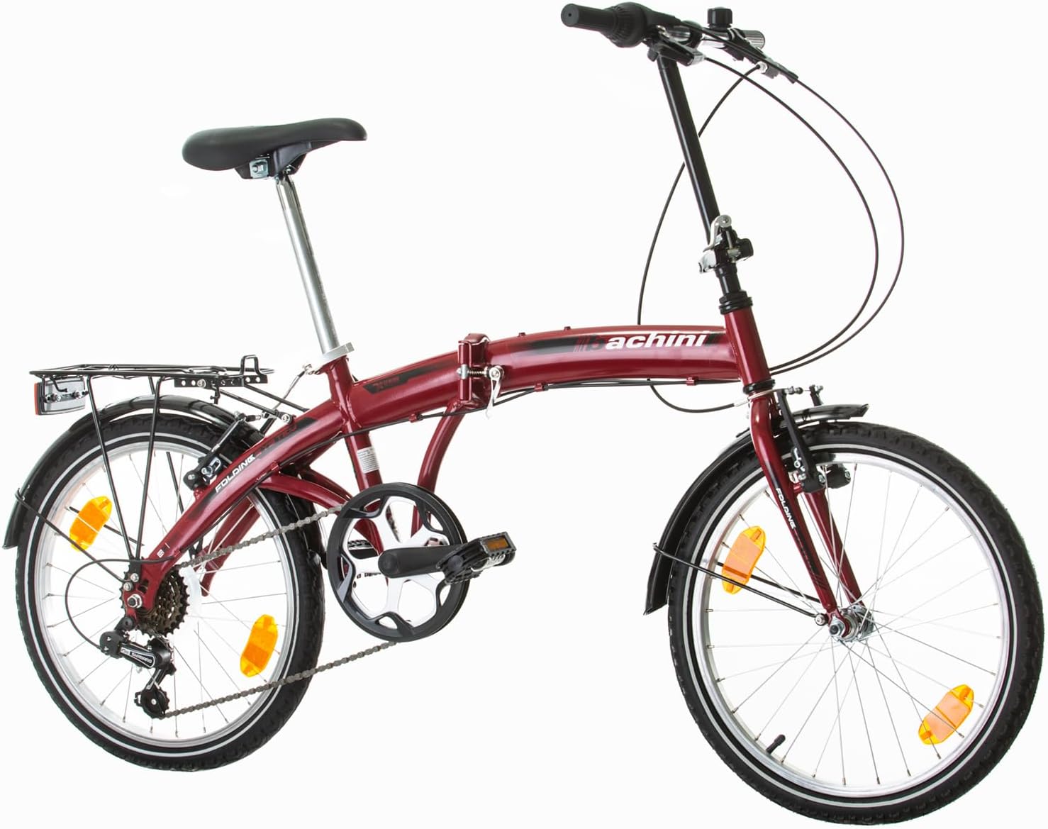 Multibrand Folding 20 pouces, Vélo pliant moderne, 6 vitesses, frein V-brake, Garde-boue, Sonnette, Porte-vélos, pour adultes et adolescents, convient de 155 cm à 185 cm