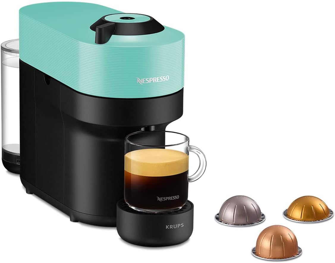 Nespresso Krups Vertuo Pop XN9204K, Macchina caffè, Aqua Mint, Sistema Capsule Vertuo, Serbatoio acqua 0.56L