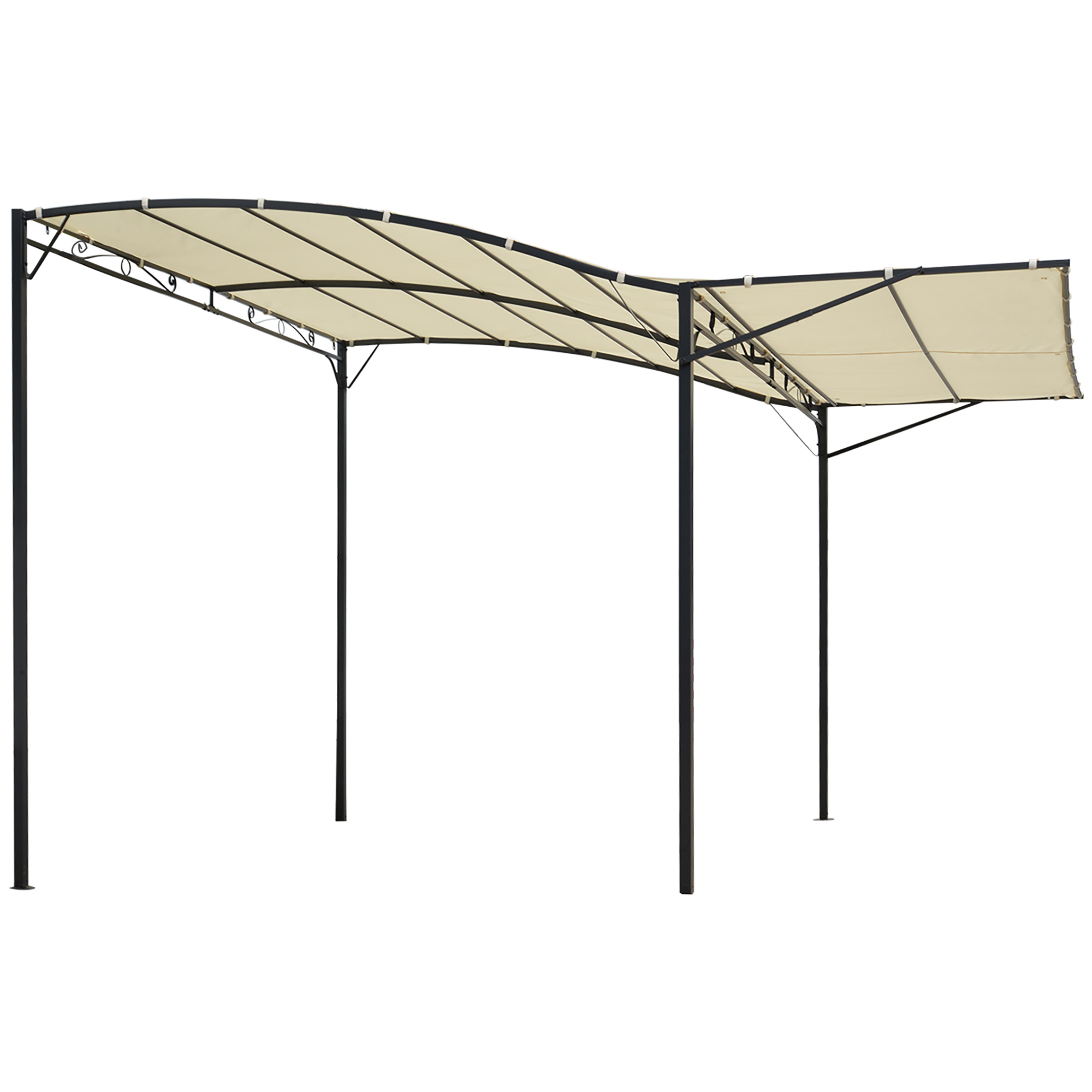 Outsunny Pavillon mit klappbarer Dacherweiterung wetterfest 3 x 2,5 m Cremeweiß