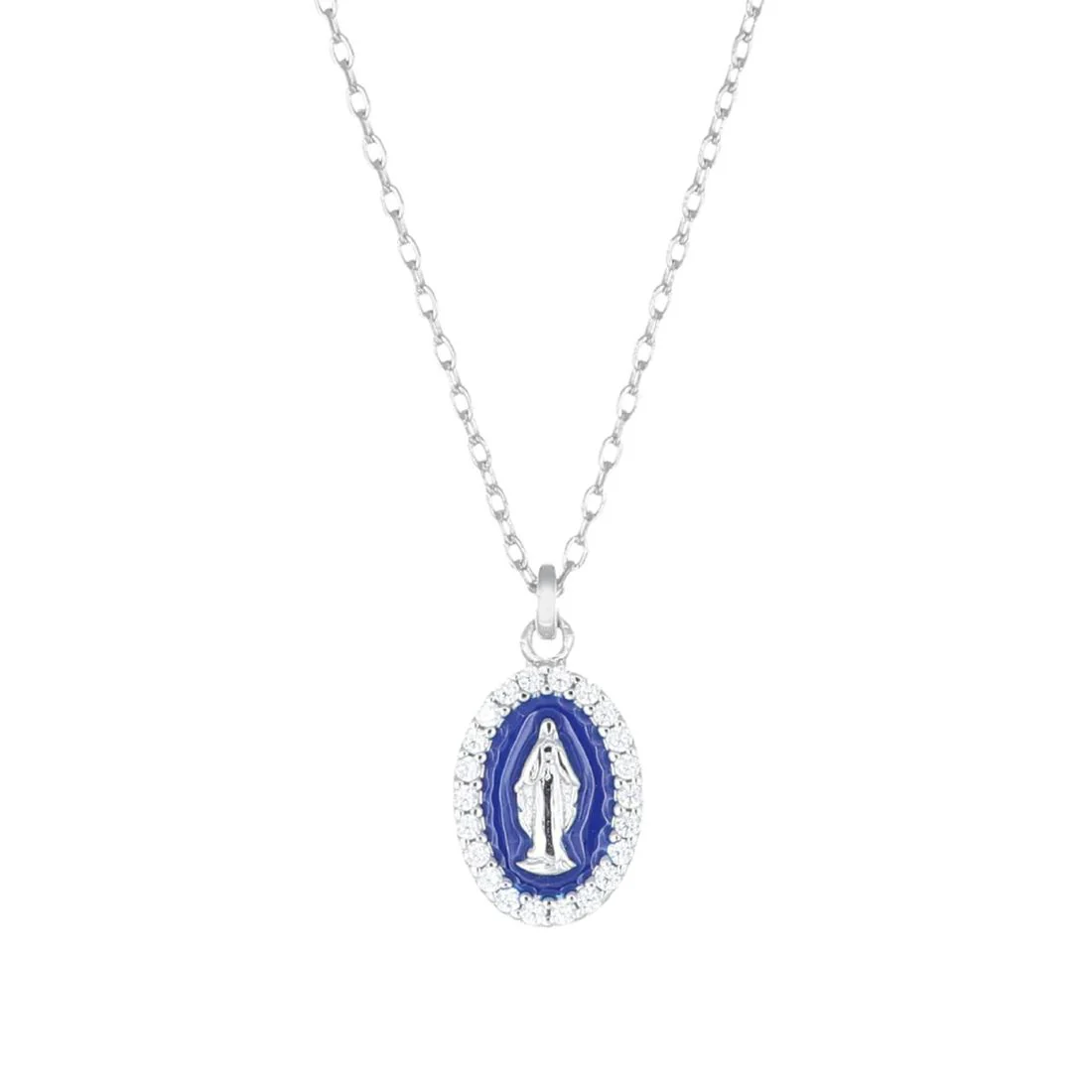 Collana Amen mini medaglia con madonna miracolosa blu CLMISMBBL