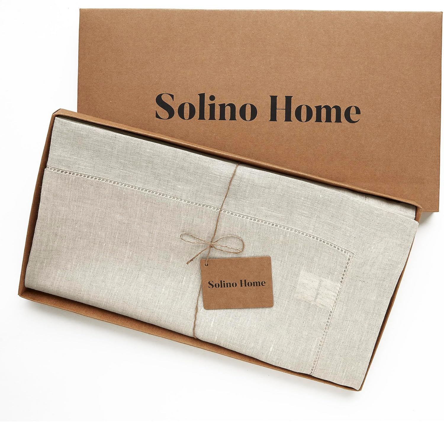Solino Home Linen Dinner Napkins and Tablecloth 60 x 120 Inch - 100% Pure Linen Cloth Fabric Classic Hemstitch - Handcrafted from European Flax and Machine Washable