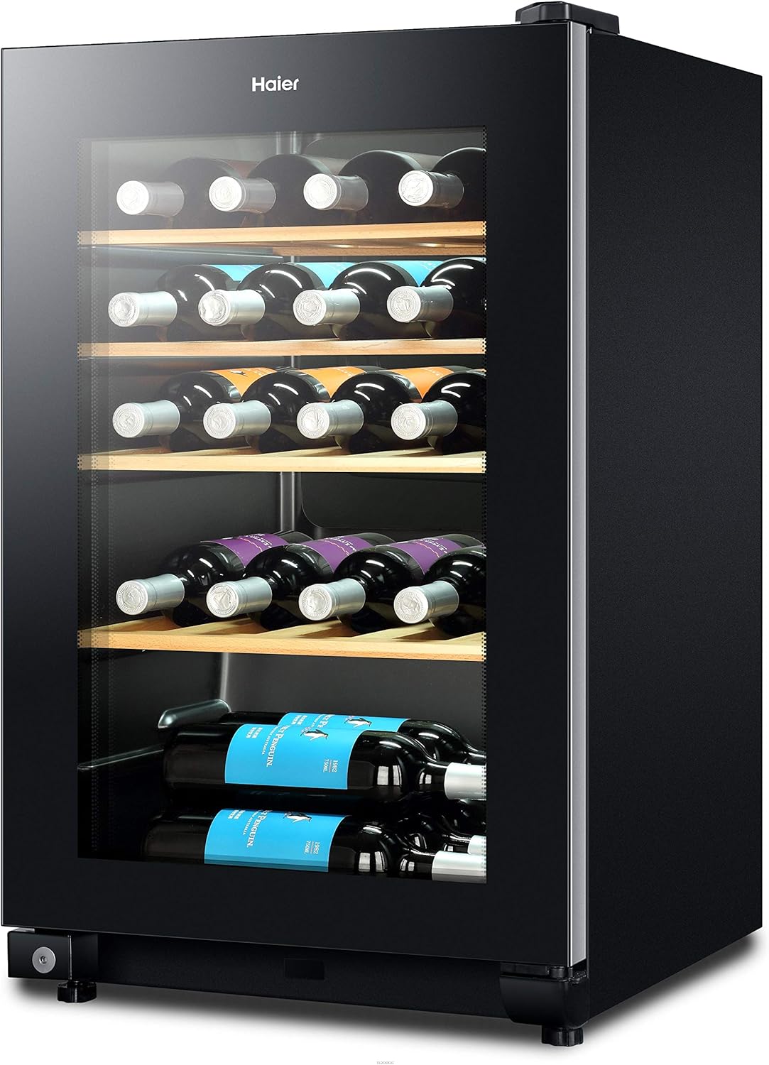 Haier WS30GA, Cantinetta Vino 30 Bottiglie, Ripiani in Legno, Luce LED Interna, 104 Litri, Dispay Touch, Sbrinamento Automatico, 50x54x82 cm, Nero