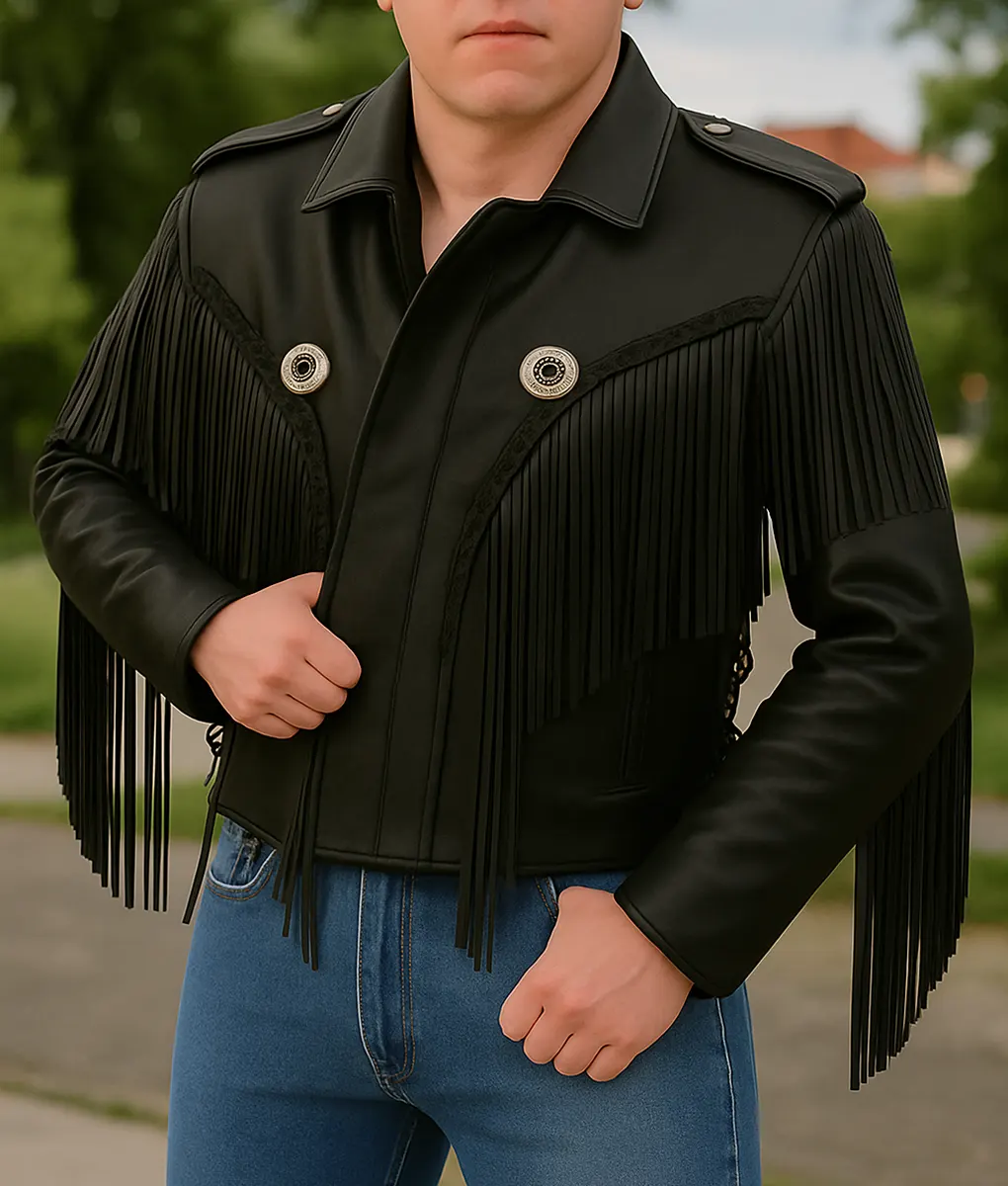 Men’s Biker Fringed Leather Jacket