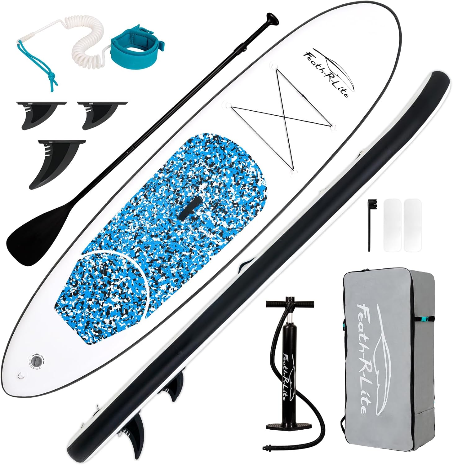 FunWater Tavola SUP Gonfiabile con Set Completo di Accessori: Pagaia Regolabile, Pompa, Zaino, Guinzaglio e Pinne, Adatta a Tutti i Livelli