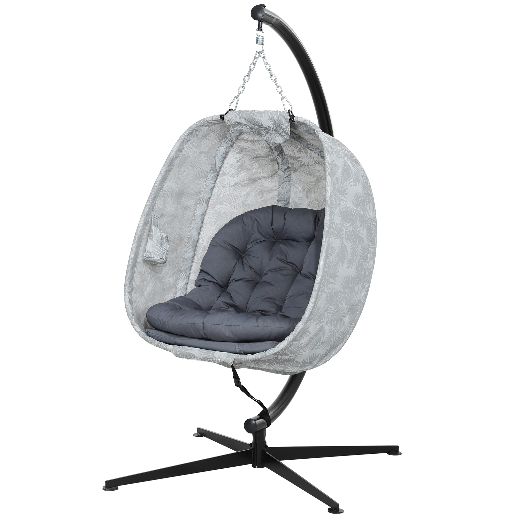 Outsunny Eiförmiger Hängesessel für den Außenbereich, Hängeschaukel mit Gestell, Sitzpolstern Indoor Outdoor