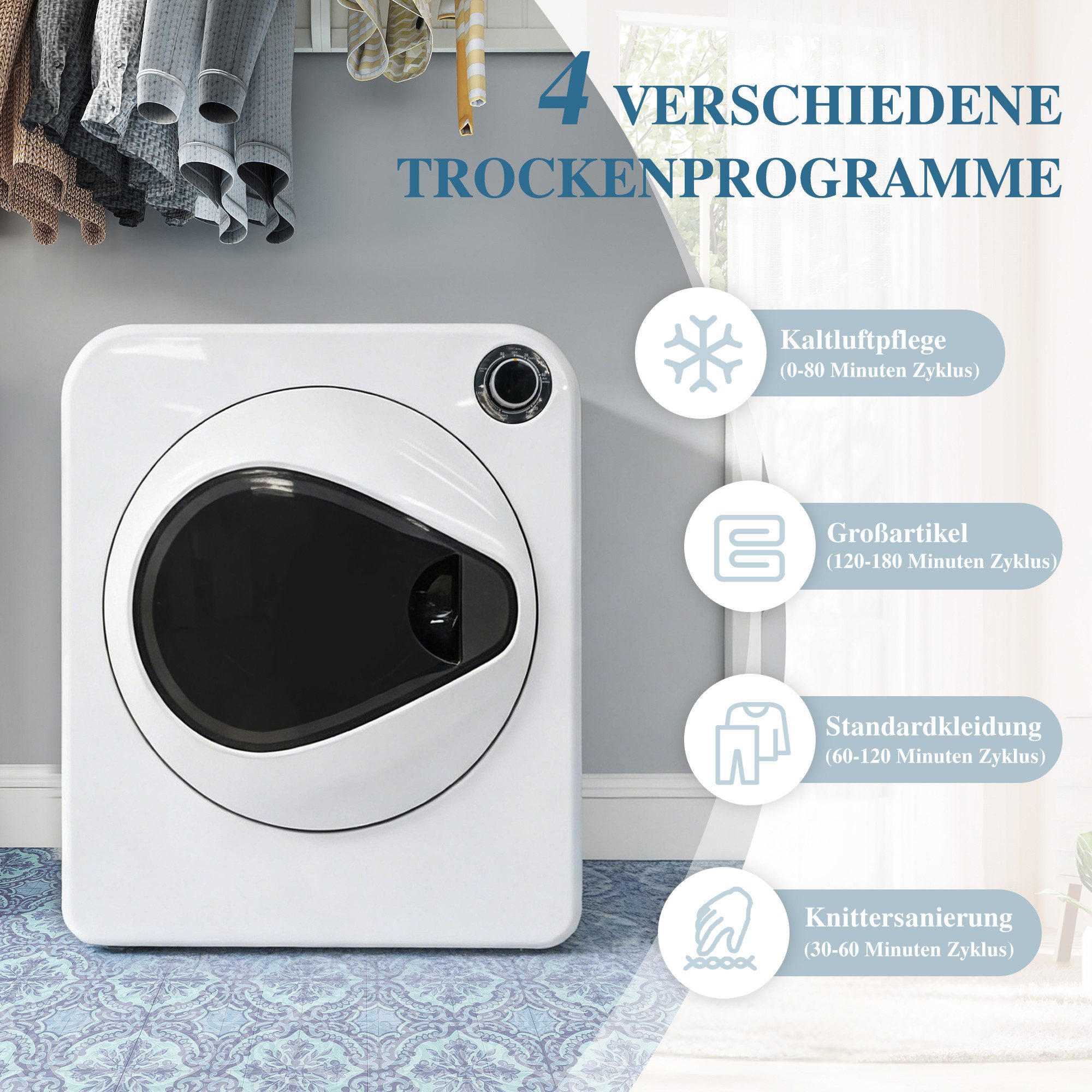 Ablufttrockner Edelstahltrommel, 4 Programme, Kühlfunktion, wand- & stapelbar GDZ40-301M