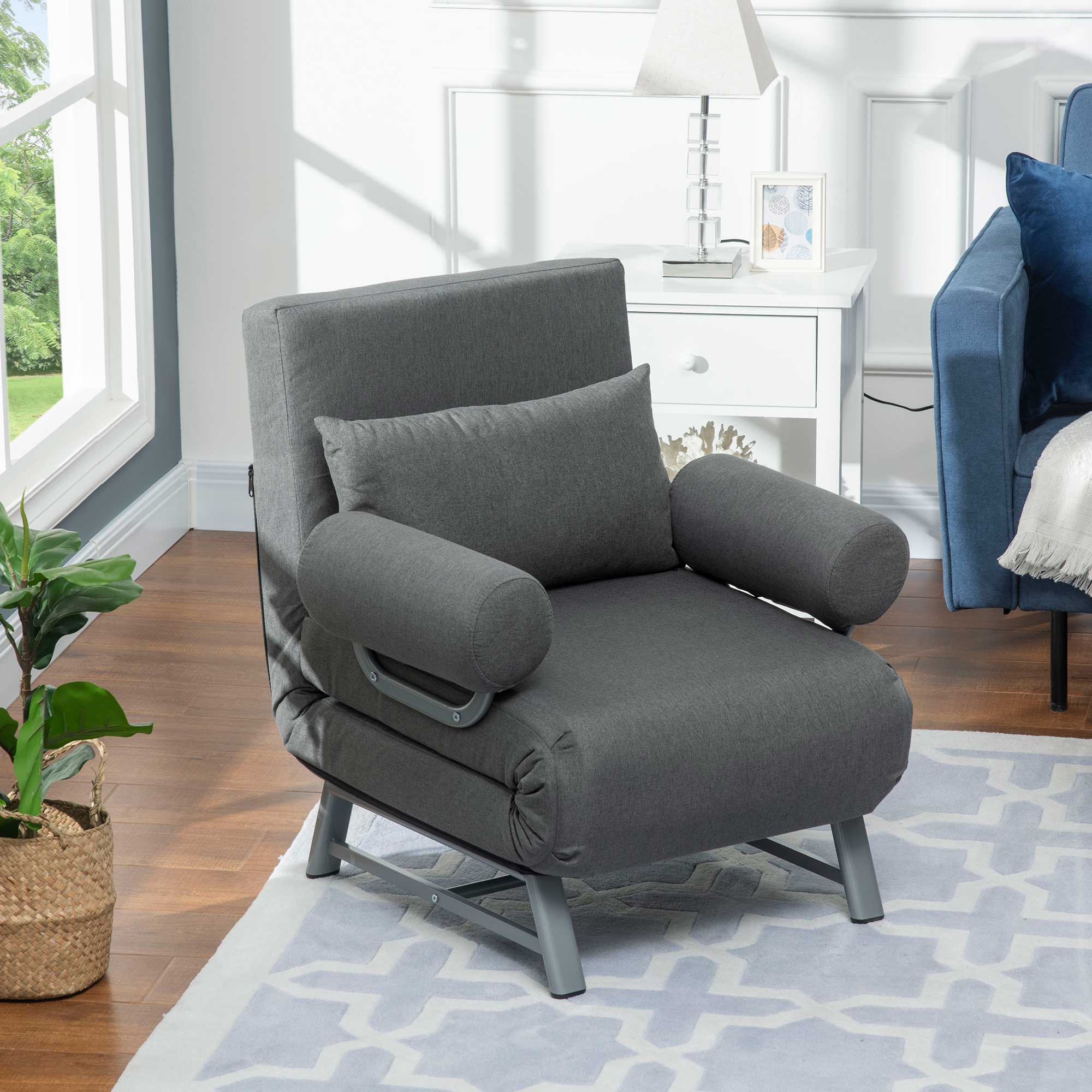 Slaapstoel, Fauteuil om te vormen tot logeerbed, ergonomisch, Donkergrijs