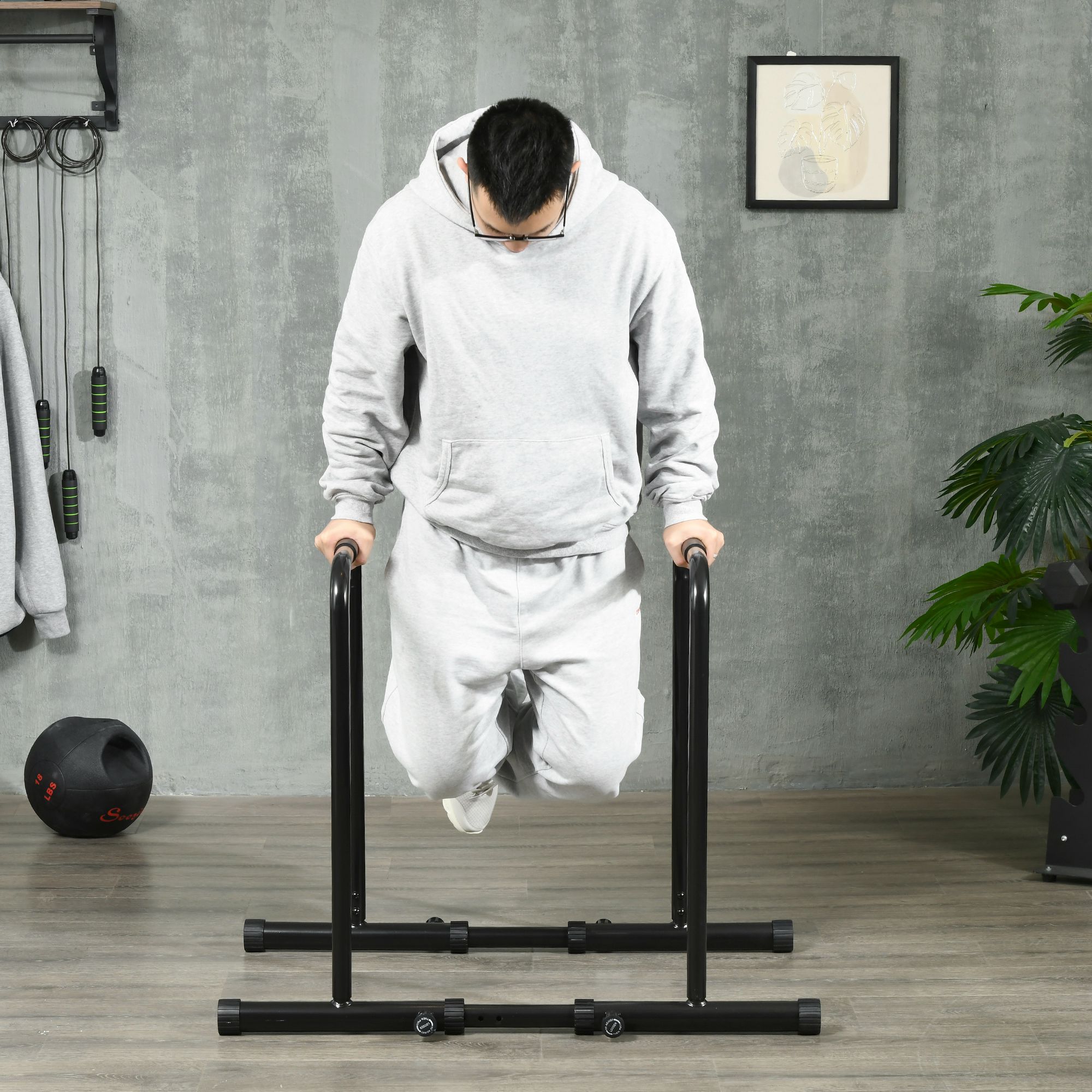 SPORTNOW Dip Bar aus verstellbarem Stahl mit 6 verstellbaren Längen, 90-102x65x80-90 cm, Schwarz