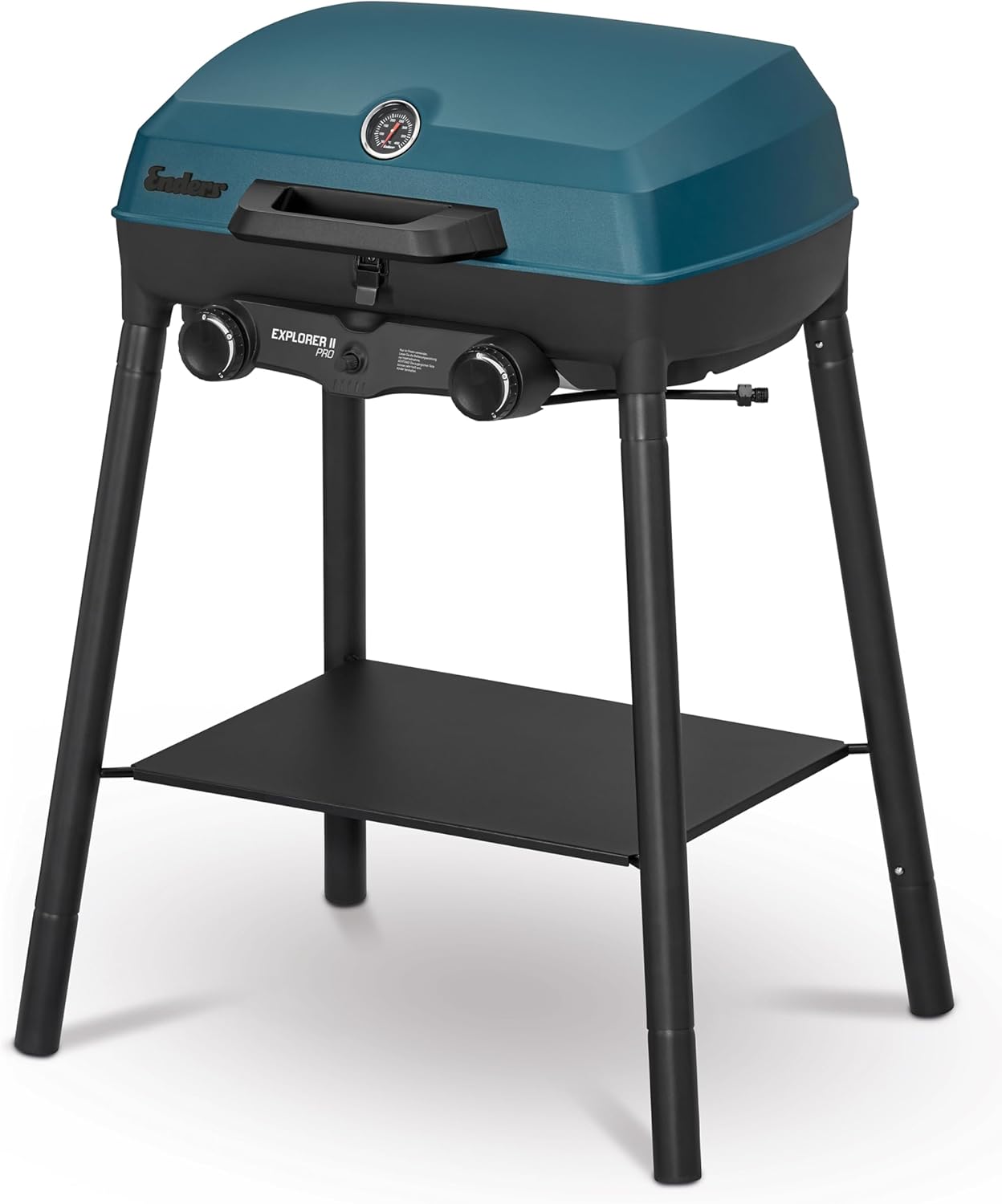 Enders® Camping Gasgrill EXPLORER II PRO, integriertes Grill-Thermometer, Grillen-, Kochen-, Backen Funktion, 2 Brenner Edelstahl, kleiner Balkon-Picknick-Grill - Aluguss-Grillwanne, #2108