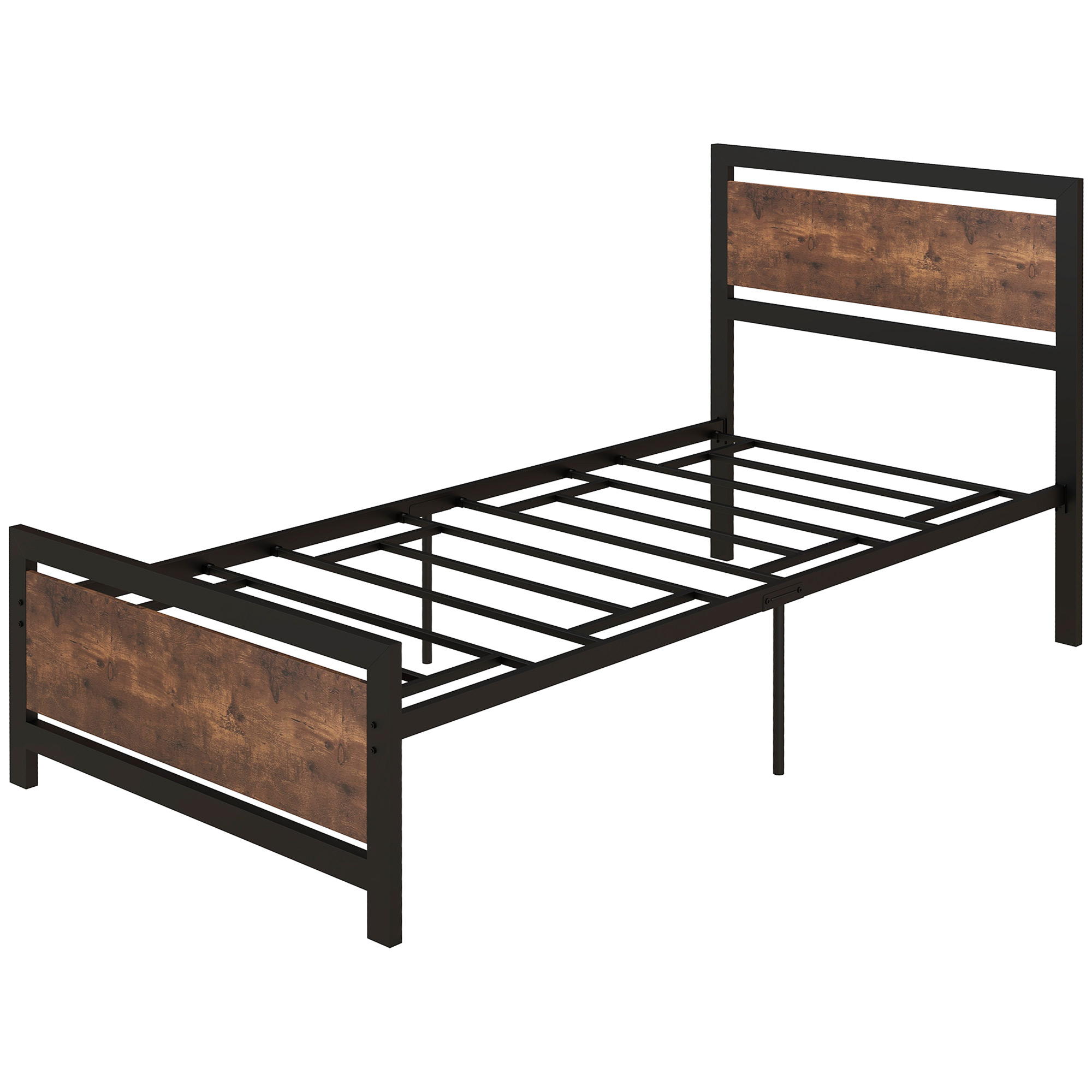 HOMCOM Bettgestell aus Stahl Einzelbett 97 x 195 x 103 cm kompatible Matratzengröße 90 x 190 cm Holzoptik mit Maserung