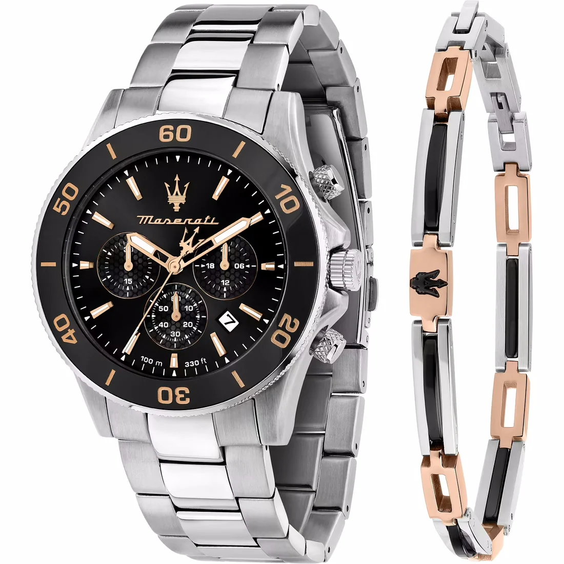 Orologio Maserati Competizione crono nero e oro rosa special pack R8873600001