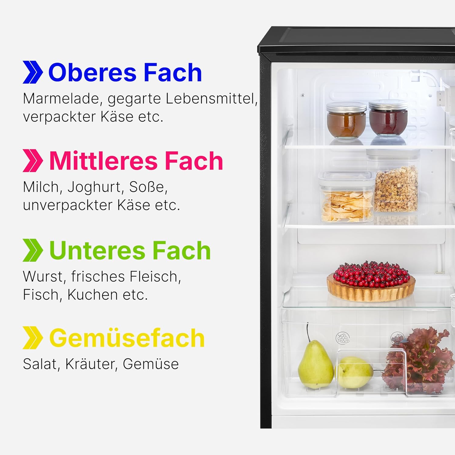 Bomann Kühlschrank ohne Gefrierfach 87L energieeffizient, leise  und  kompakt 0°C-8°C, stufenlos regelbar 3 Ablagen  und  Gemüsefach Türanschlag wechselbar Standardkühlschrank VS 7255 schwarz