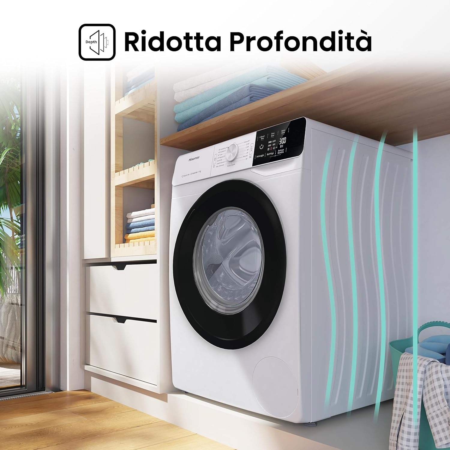 Hisense WFVB7012EM Front Load Washing Machine 7 kg 1200 rpm 15 Programs Steam LED Display Rapid Program Delay Start Child Lock
