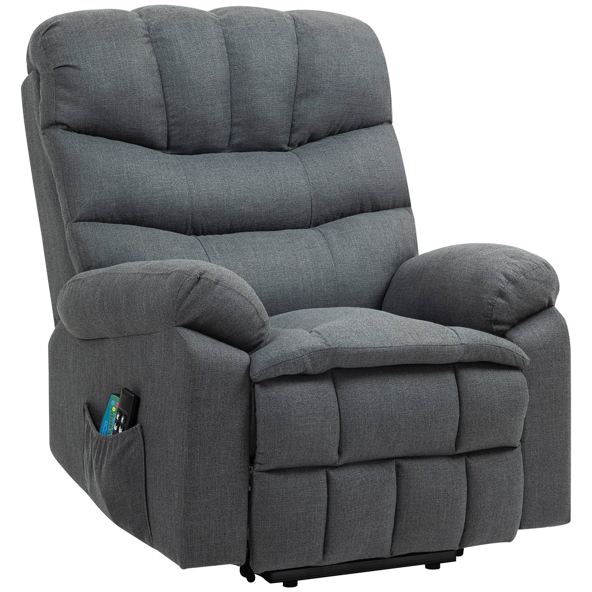 HOMCOM Aufstehsessel, elektrischer Liegesessel mit Massagefunktion, Polstersessel mit Aufstehfunktion, Metall, Stoff, Grau