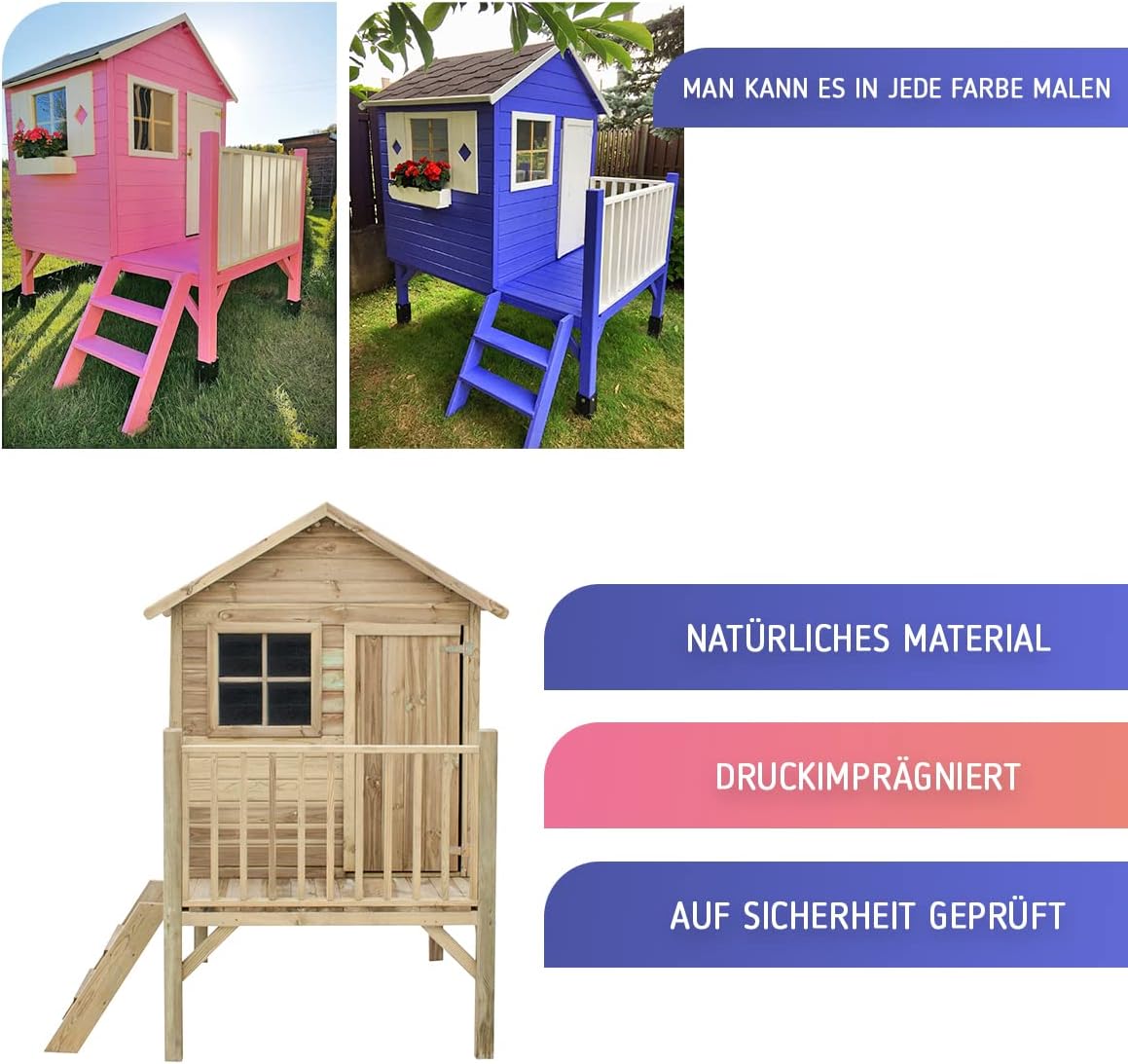Gartenhaus Kinder - Spielhaus Kinder Outdoor - Aus Imprägniertem Gehobeltem Kiefernholz - Originell und Einzigartig Gartenspielhaus - Holzart Gehobelte Kiefer