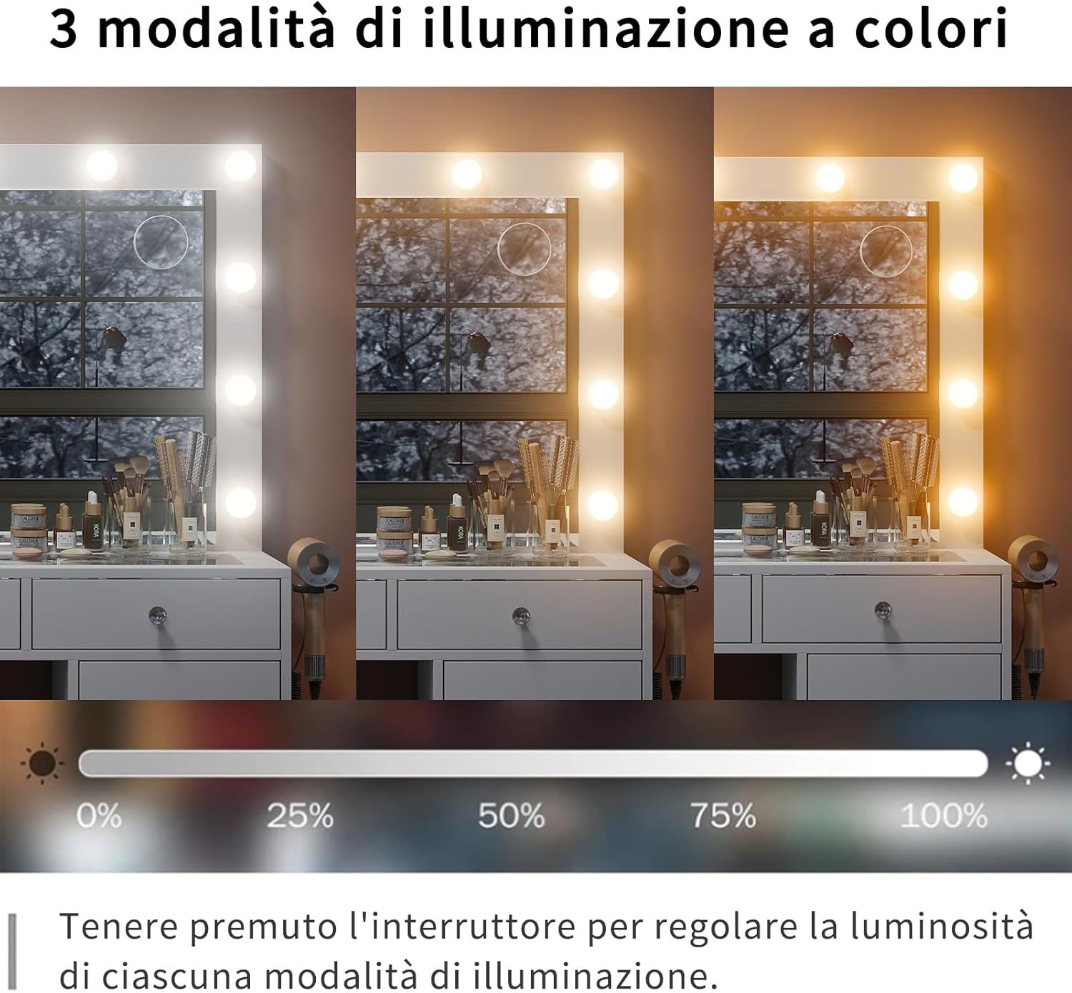 Dressing Table with Mirror and 12 LED Lights, Vanity with 11 Drawers, Sockets and USB Ports, Stool Included, 3 Adjustable Lighting Modes, White