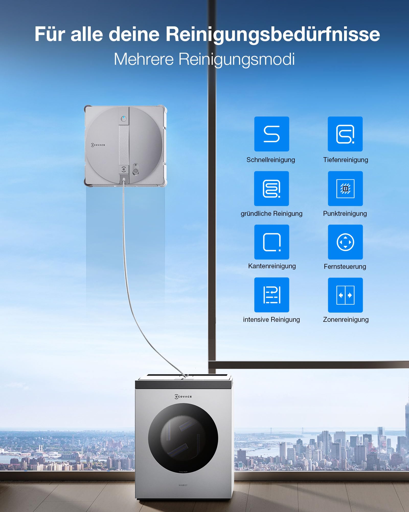 Fensterputzroboter W3 OMNI mit Multifunktionsstation, automatischer Wischpad-Reinigung und App-Steuerung