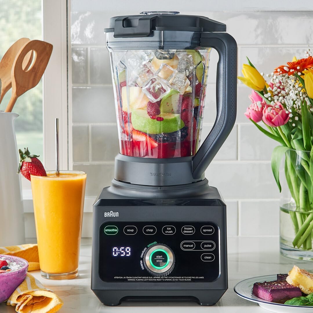 Braun Frullatore PowerBlend 9 JB9040BK, Frullatore Elettrico con Esclusiva Caraffa Triangolare, 10 Impostazioni di Velocità Manuali Più Pulse, Motore da 1600 W, Facile da Pulire, Nero