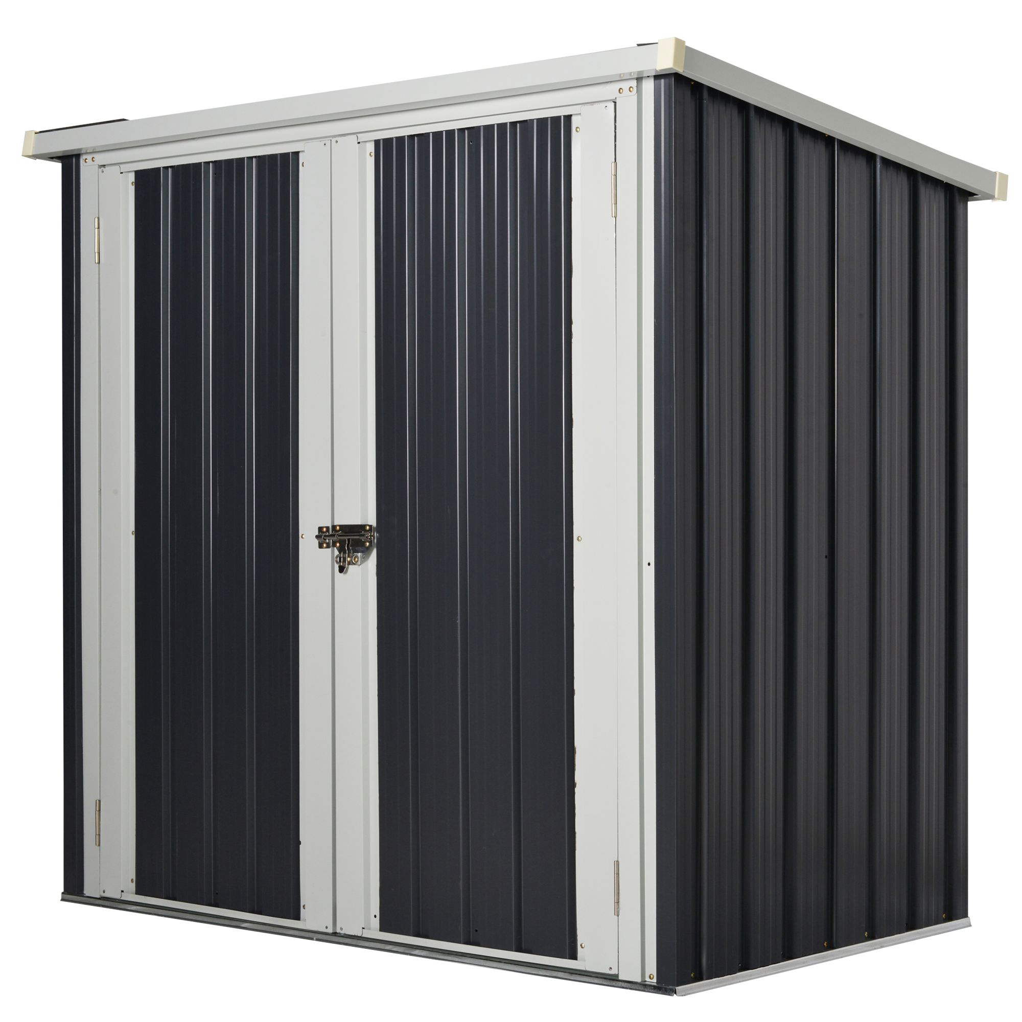 Outsunny Gartenschuppen - Geräteschuppen 1,26 m² - Mülltonnenunterstand - 2 abschließbare Türen - Abmessungen 147L x 86B x 134H cm - Stahlblech Schwarz Weiß