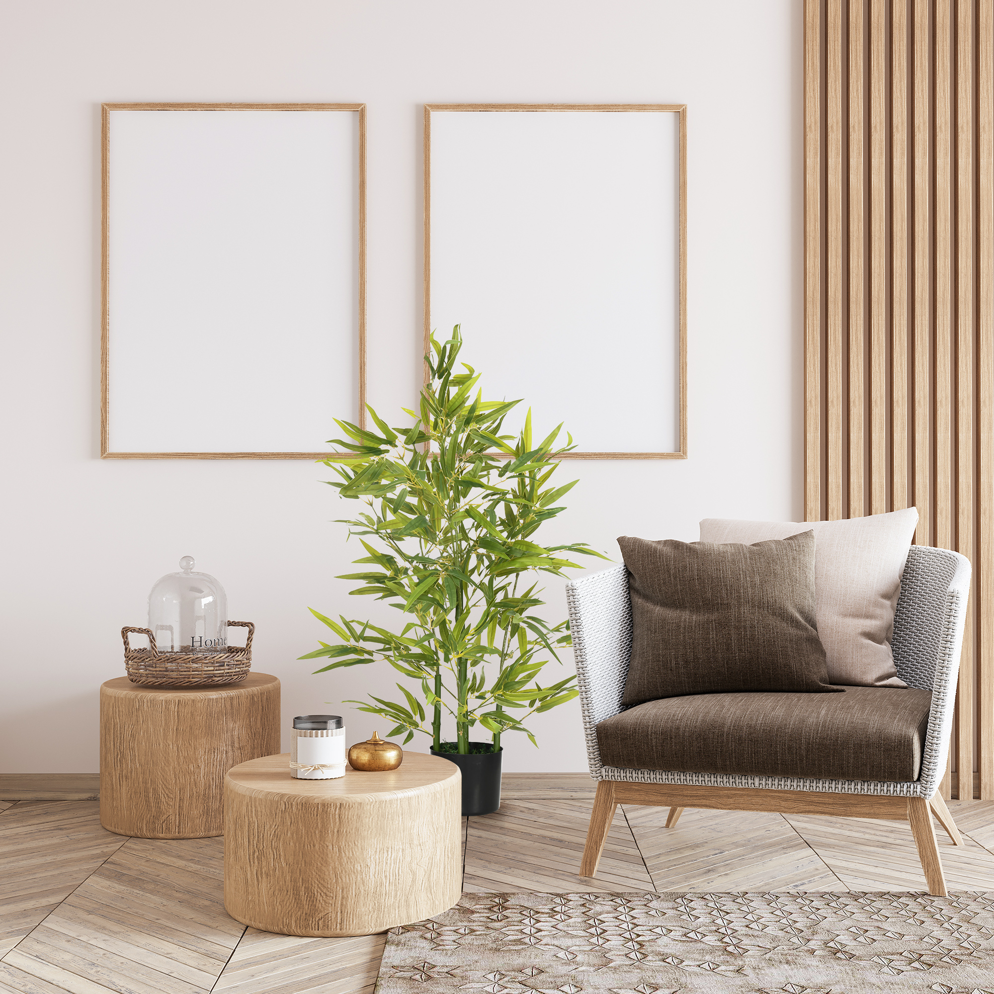 HOMCOM Künstlicher Baum, Kunstpflanze, 5 Stämme, 504 Blätter, robuster Topf, Kunststoff