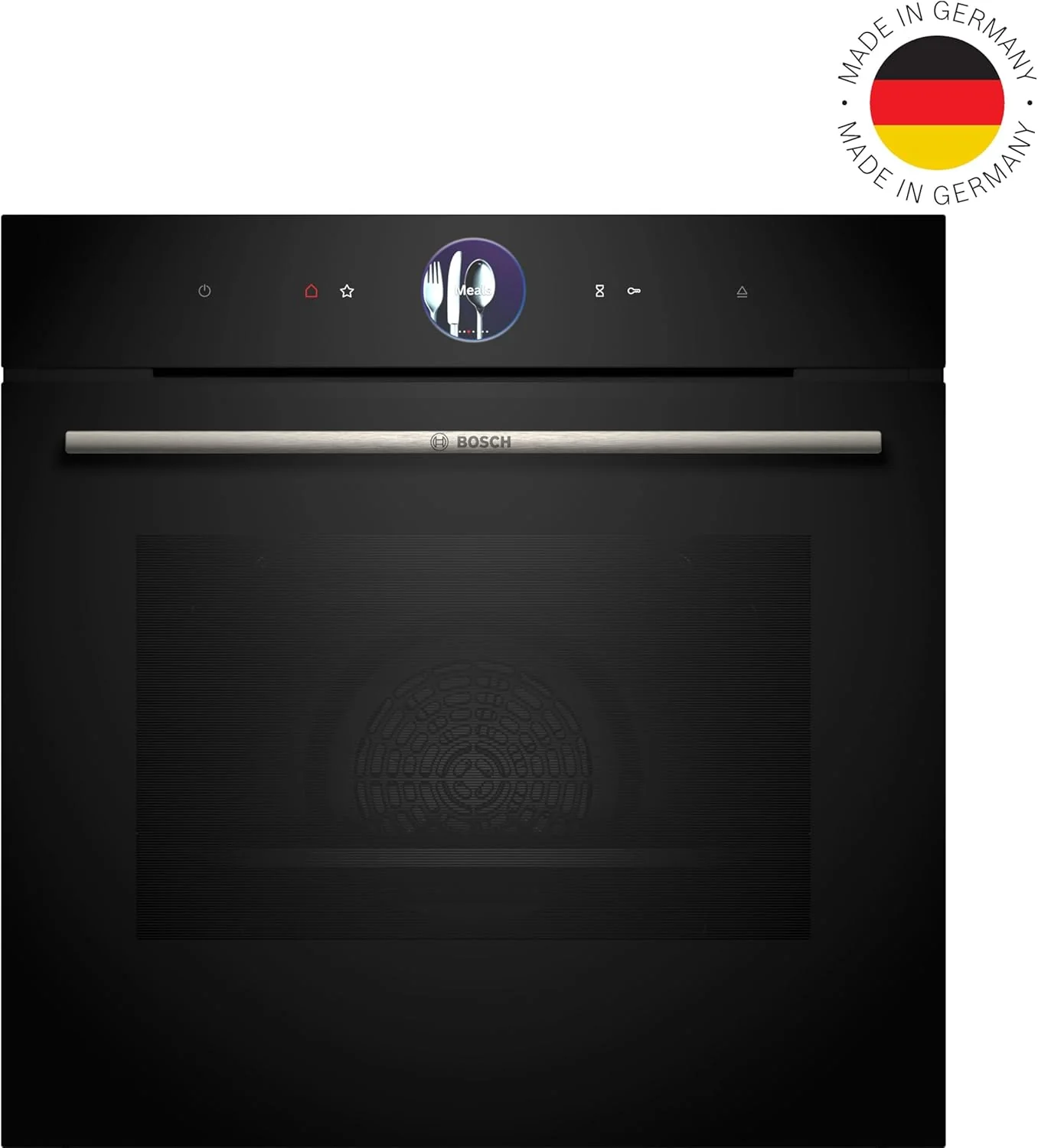 Bosch HMG7361B1, Serie 8 smarter Einbau-Backofen mit Mikrowellenfunktion, 60 x 60 cm, Made in Germany, Schwarz, Air Fry, Digitaler Bedienring, Touchdisplay, Automatikprogramme, Reinigungsunterst��tzung