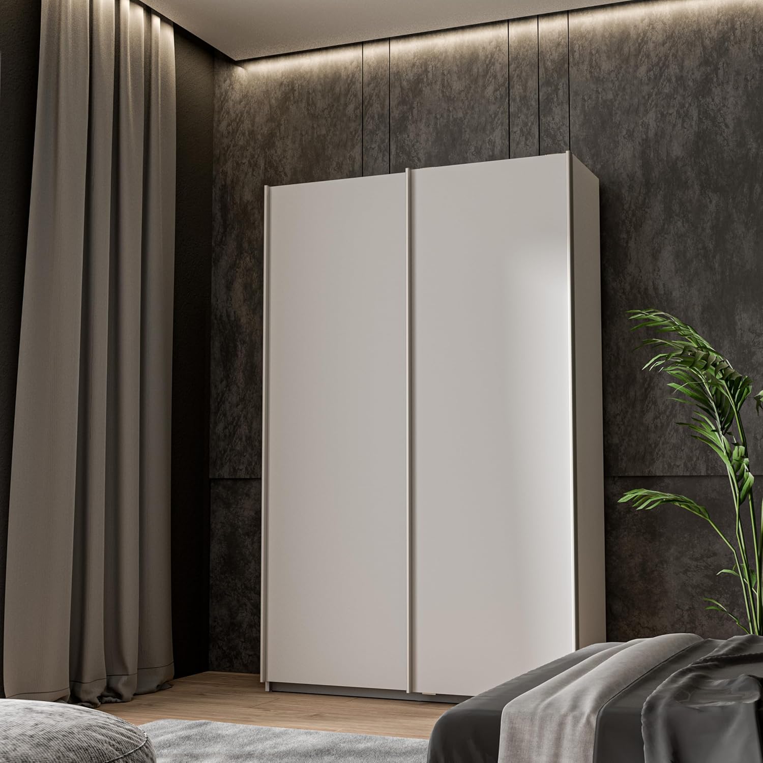 Forte Ohio 40 Multi-Purpose Modern White 2 Door Wardrobe with Shelves Sliding Wardrobe Wardrobe Wardrobe Wooden Matt White 120cm W x 42cm D x 190.5cm H